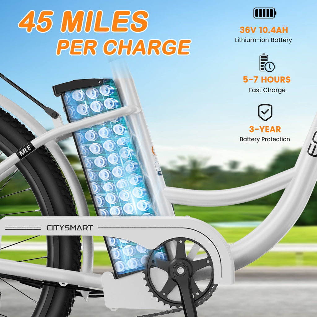 MOONCOOL Electric Bicycle for Adults 350W , 7-Speed Ebike with 36V 10.4Ah Removable Battery， 40 Miles Range , 20 mph Electric Commuter Bike for Women Men