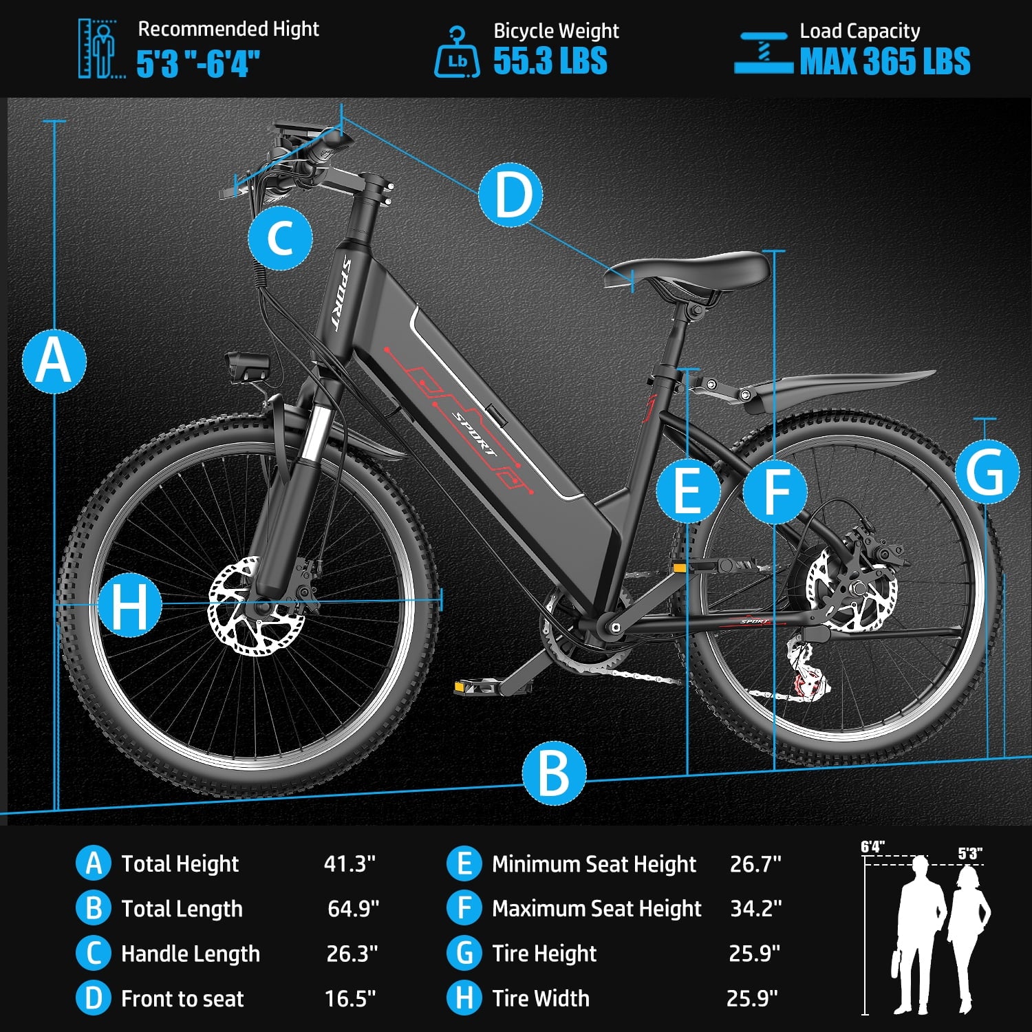 F26-1500W Off-Road Electric Bike, 26 Tire 55 Miles Electric Bike ,48V 10.5 Internal Battery, Top Speed 30MPH, Professional 7 Speed ，Adult electric bicycle，UL2849