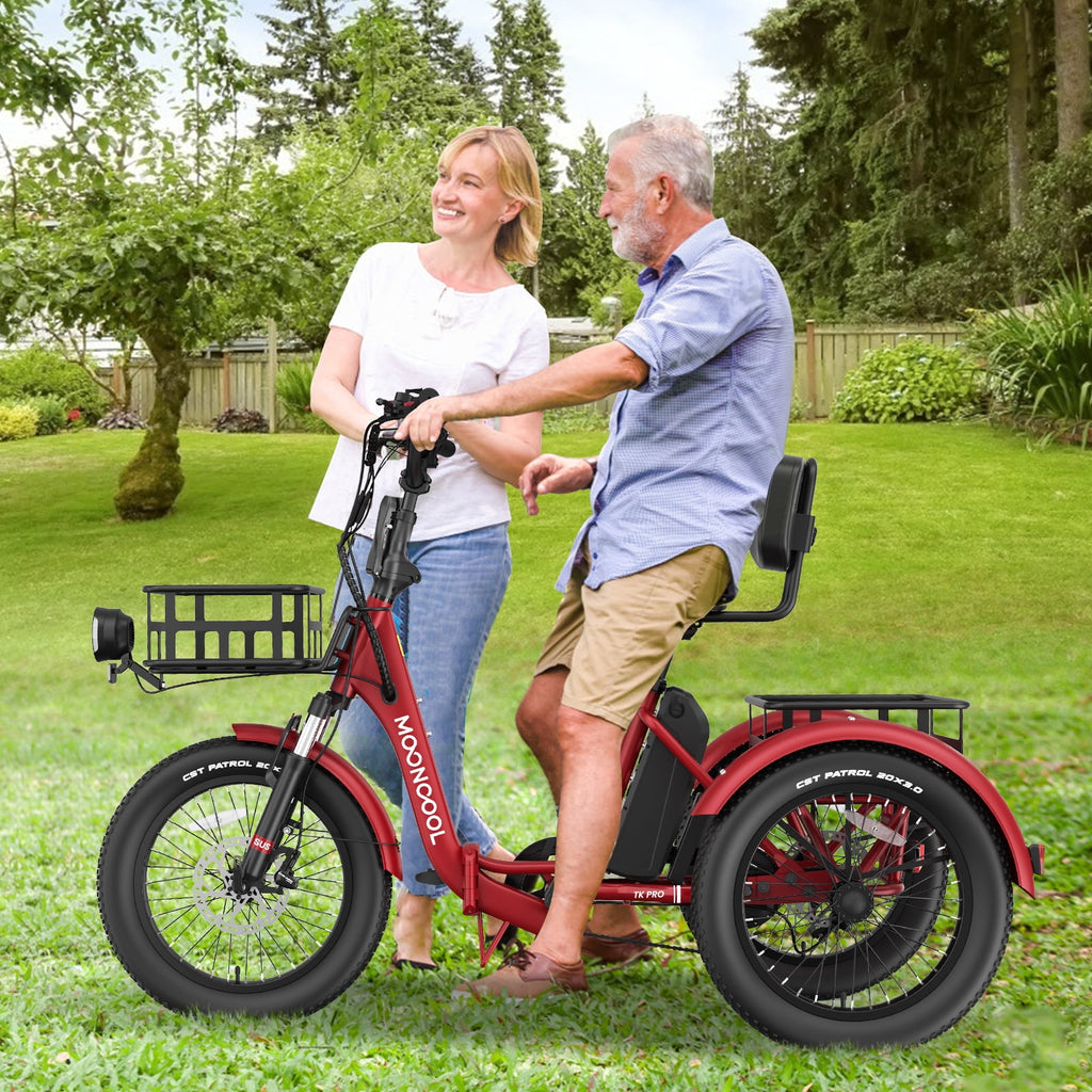 MOONCOOL TK Pro Foldable Electric Tricycle W/ Rearview mirror accessory Kit, 1500W Motor 48V 20Ah Battery, 20 Fat Tire Three Wheel 6-Speed Electric Mountain Bicycle for Adults