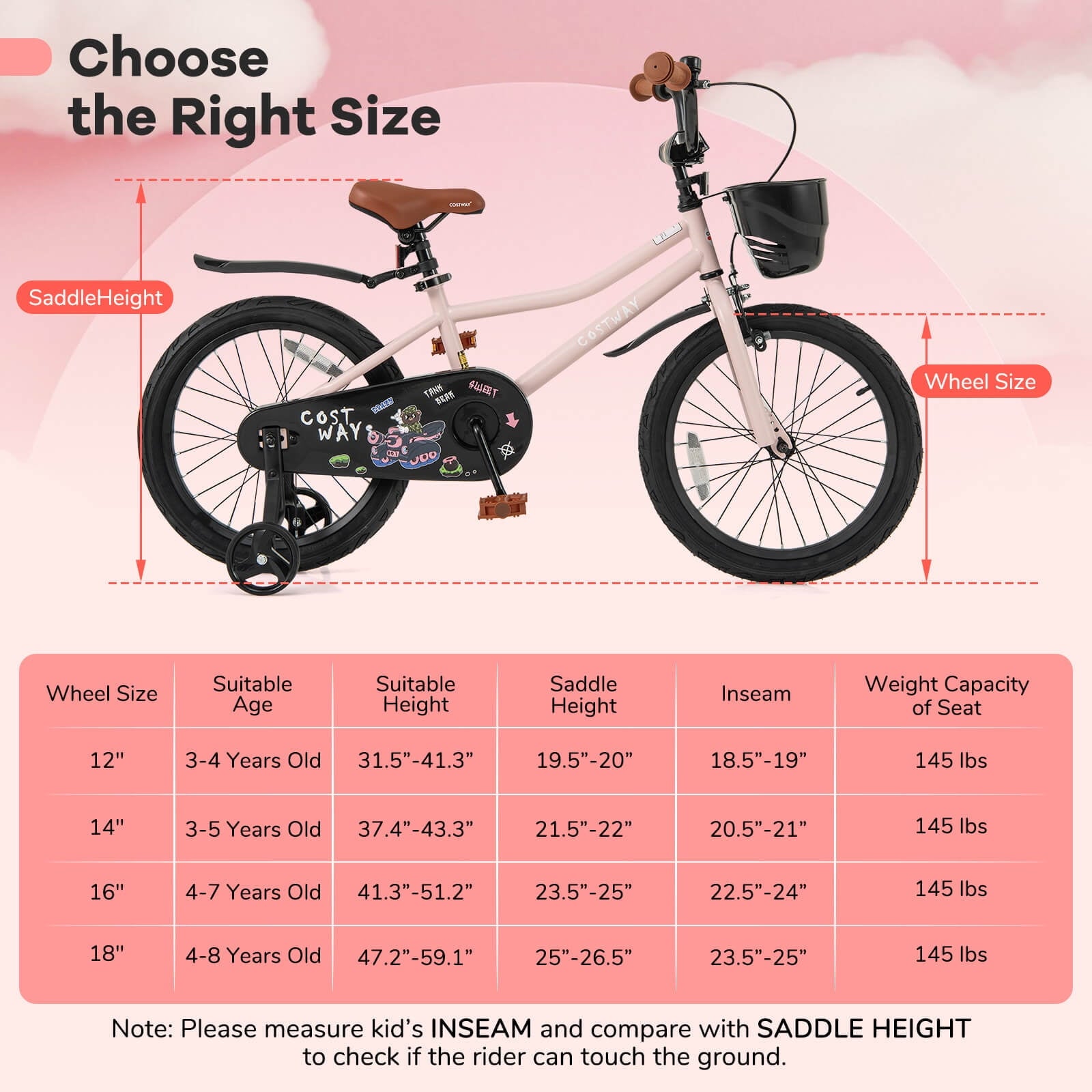 Costway 12 Kid’s Bike with Training Wheels Adjustable Handlebar & Seat Handbrake Green