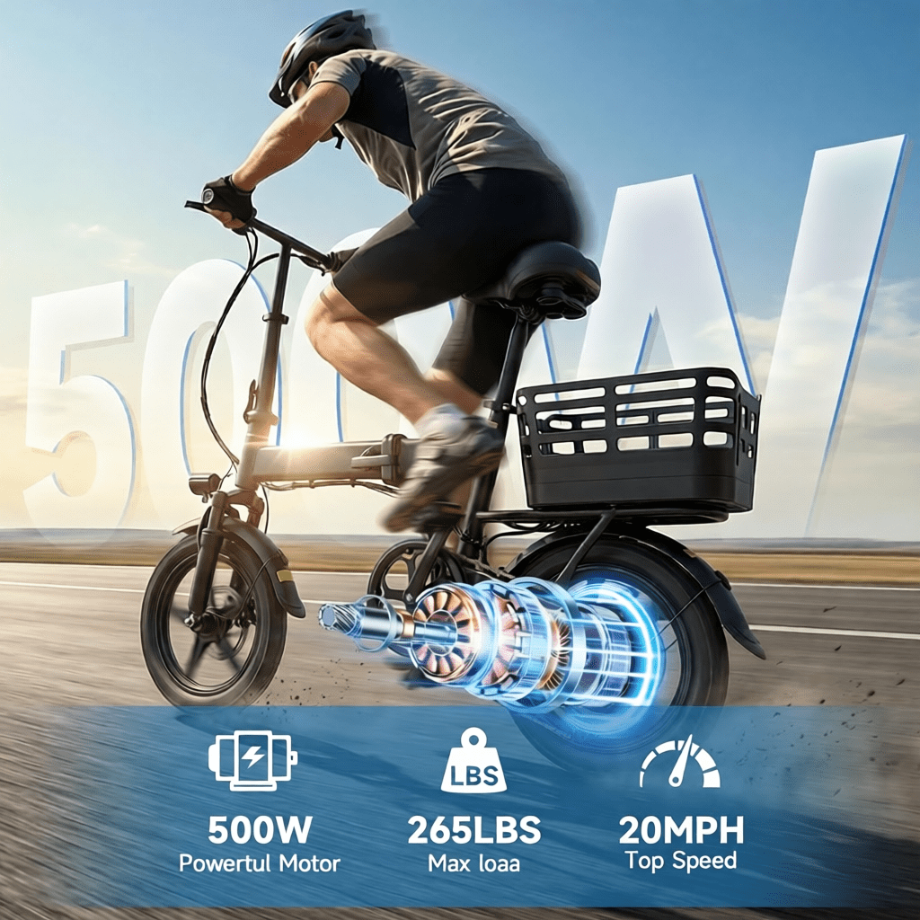 Electric Folding Bike for Teenager and Adults, 12AH Removable Battery 14 Electric Bike 500W Motor, 20+ Miles Range, Mini Ebike for City Commuter, UL2849