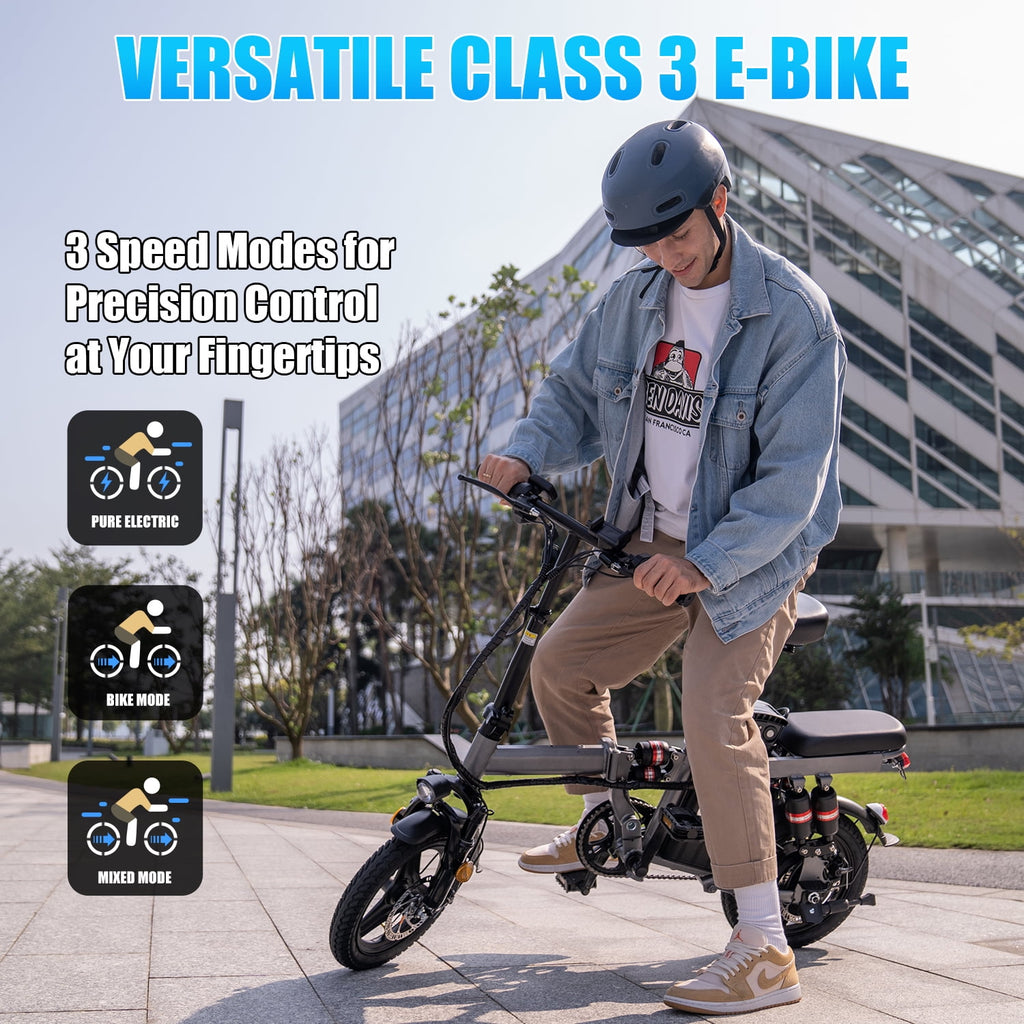 GWEIT Electric Bike for Adults,1000W Peak Folding Electric Bike, 40-Mile Range, 14-Inch Tire E-Bike with 48V 10Ah Removable Battery, Electric Mini Bike
