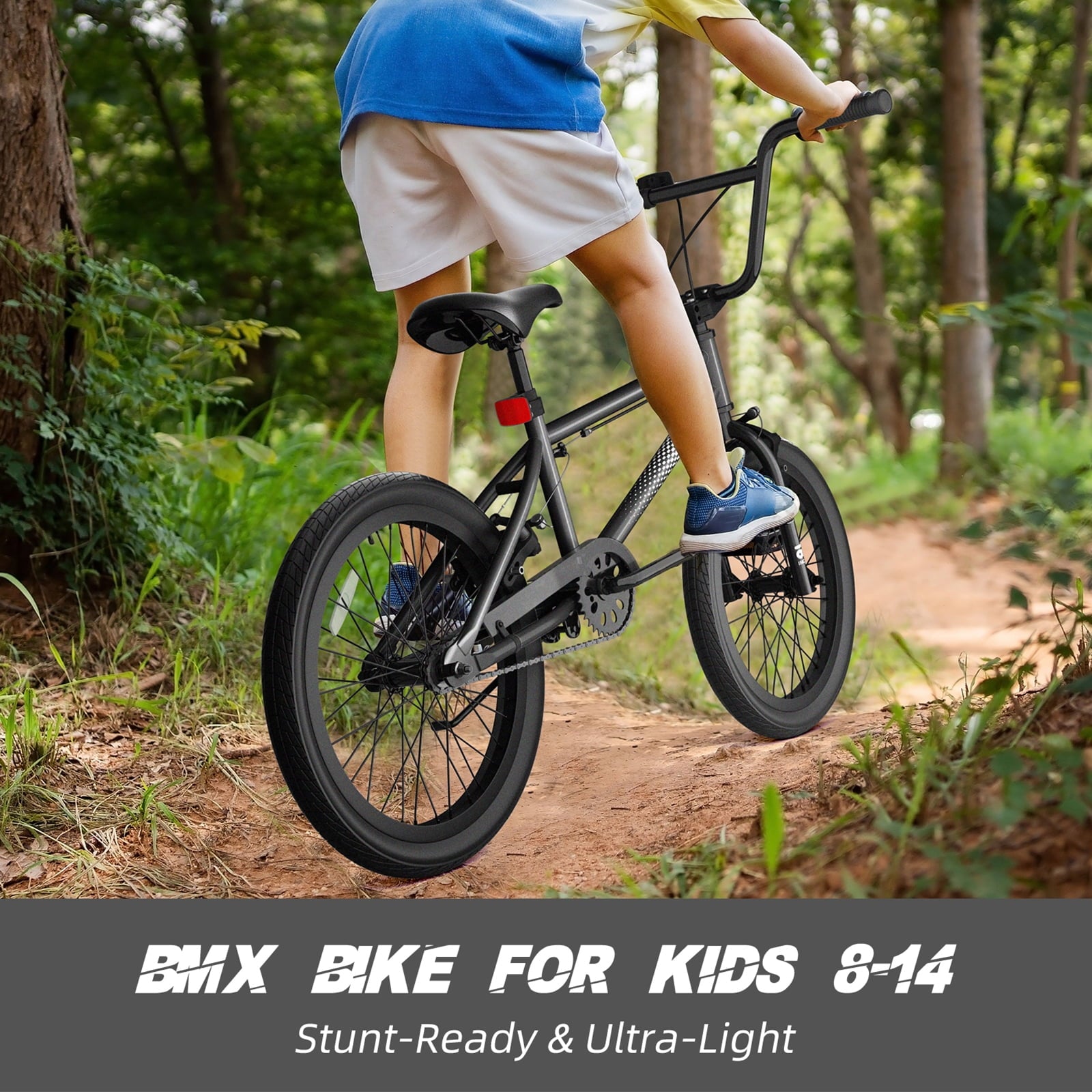 Korimefa Freestyle BMX Bikes, 18 inch Kids Bicycles for 7-12 Years Old Boys Child Tween Teen, with Aluminum Alloy U-Brake, Rear R-Brake, Hand Brake Levers & Front Rear Pedals, White