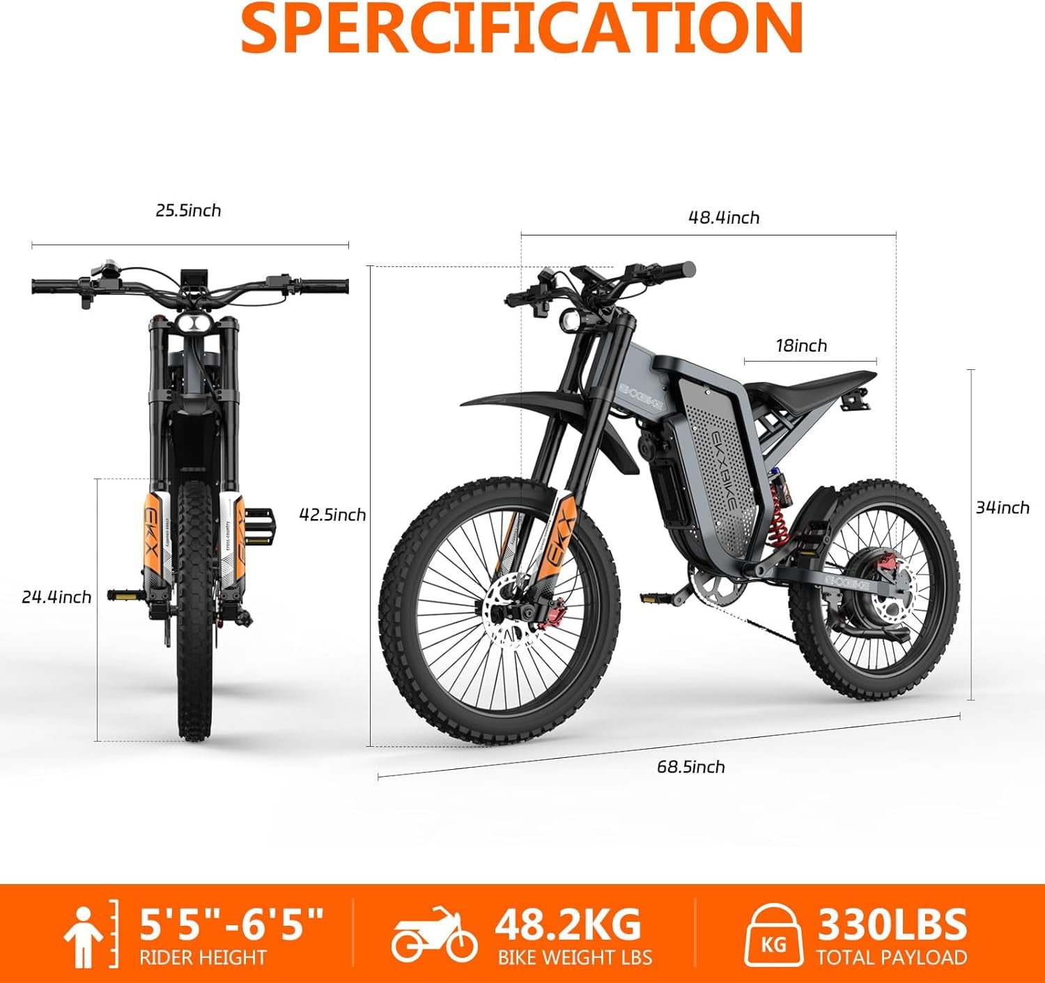 EKXBIKE Peak 6000W X21 Max Electric Bike for Adults,60V 30Ah Battery Off-Road E-Bike,50 MPH Electric Motorcycle,19x2 All Terrain Tires,Dual Suspension Mountain Ebike UL2849
