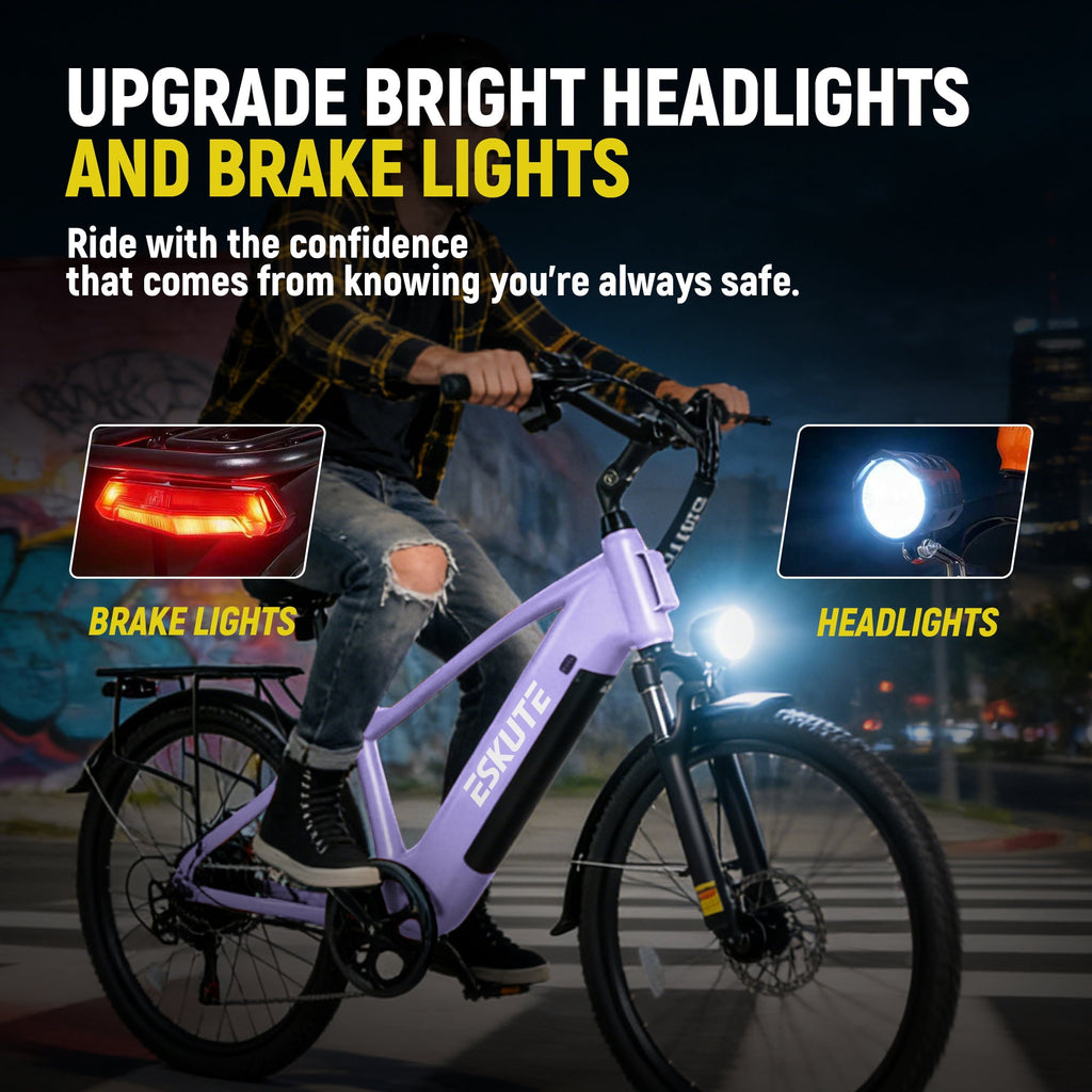 ESKUTE C200 70-Mile Electric Bike for Adults with 840Wh Removable Battery, 1300W Peak Power Ebike, Up to 28MPH Speed, 26 Tires, 7-Speed Adjustable Stem Step-Over E-Bicycle,Orange, UL2849