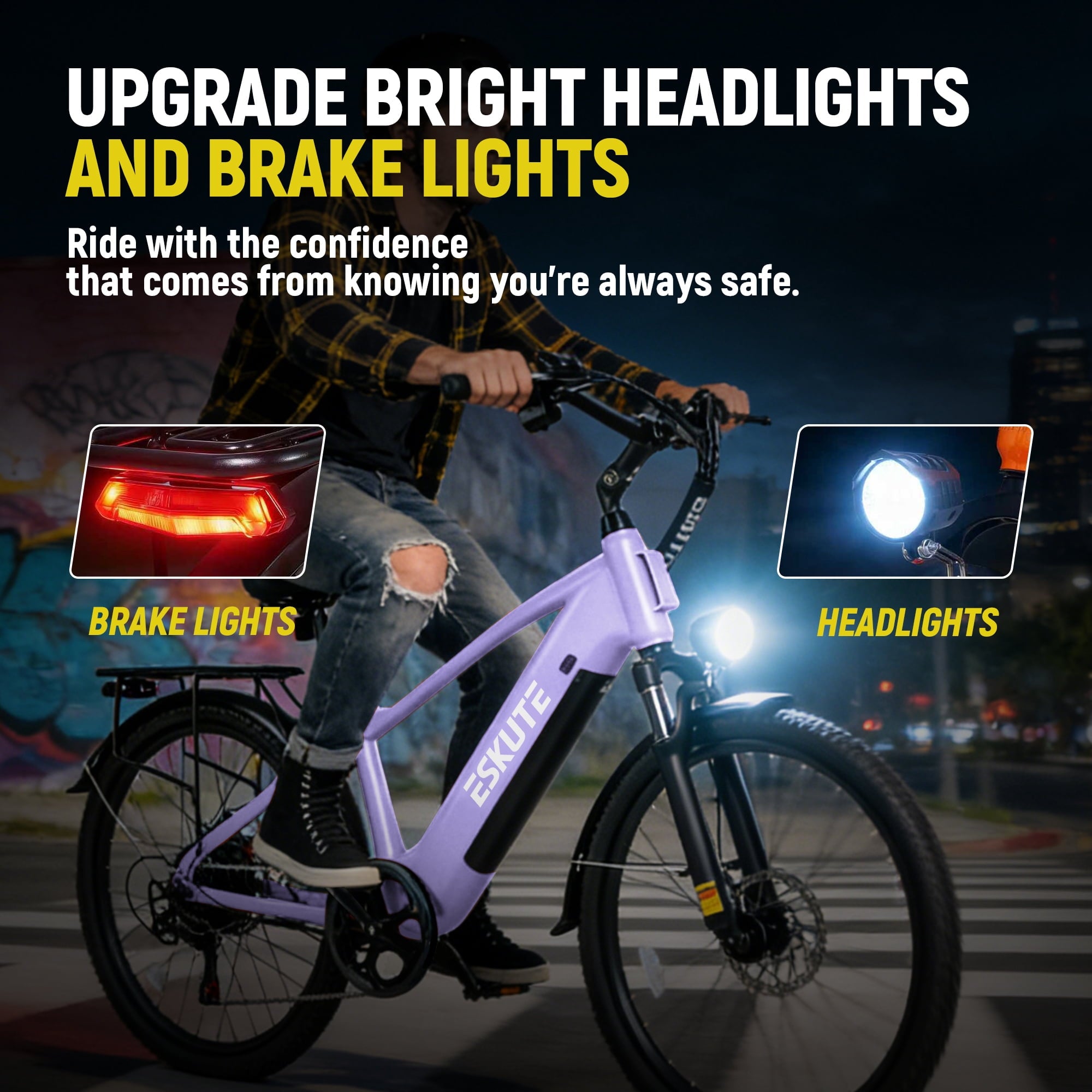 ESKUTE C200D 70-Mile Electric Bike for Adults, 840Wh Removable Battery, 1300W Peak Motor, Up to 28MPH, 26 Tires, 7-Speed Step-Over E-Bike White, UL2849