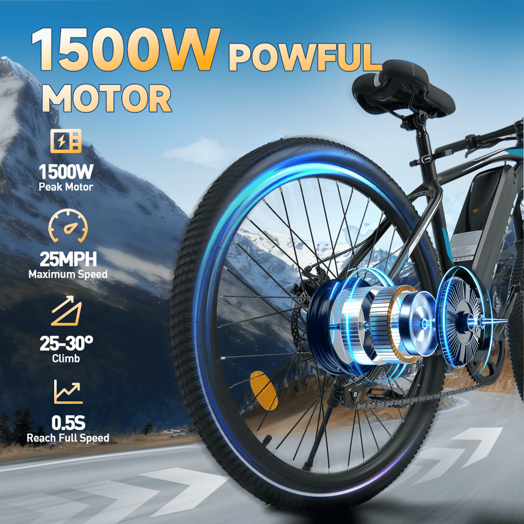 BroPath Electric Bike for Adults,26”Electric Mountain Bike 576Wh Internal Battery & LCD Display, with 7-Speed, 25MPH,Ebike,Full Suspension, 800W (Peak) Motor Commuter Electric Bicycle,UL2849