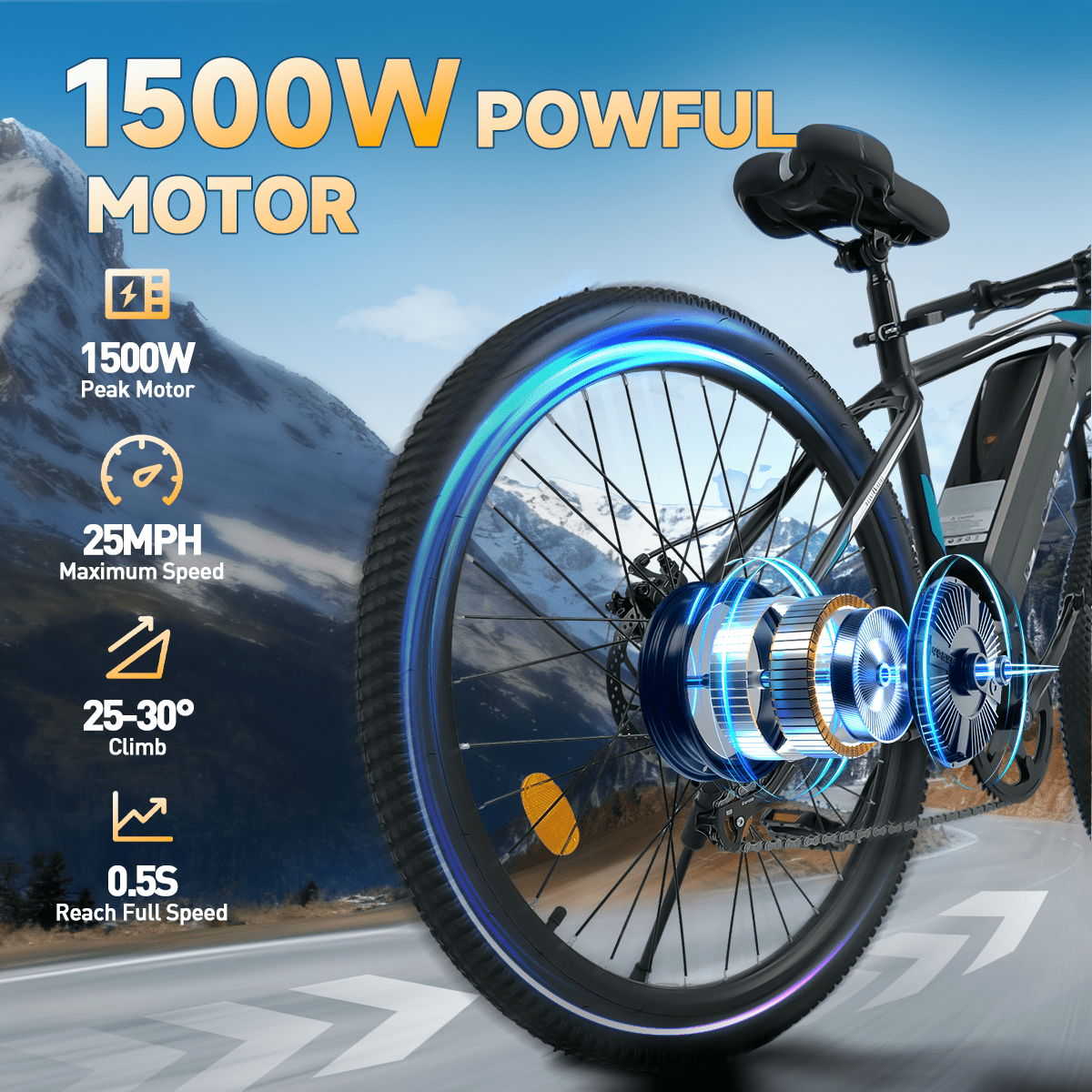 BroPath Electric Bike for Adults,26”Electric Mountain Bike 576Wh Internal Battery & LCD Display, with 7-Speed, 25MPH,Ebike,Full Suspension, 800W (Peak) Motor Commuter Electric Bicycle,UL2849
