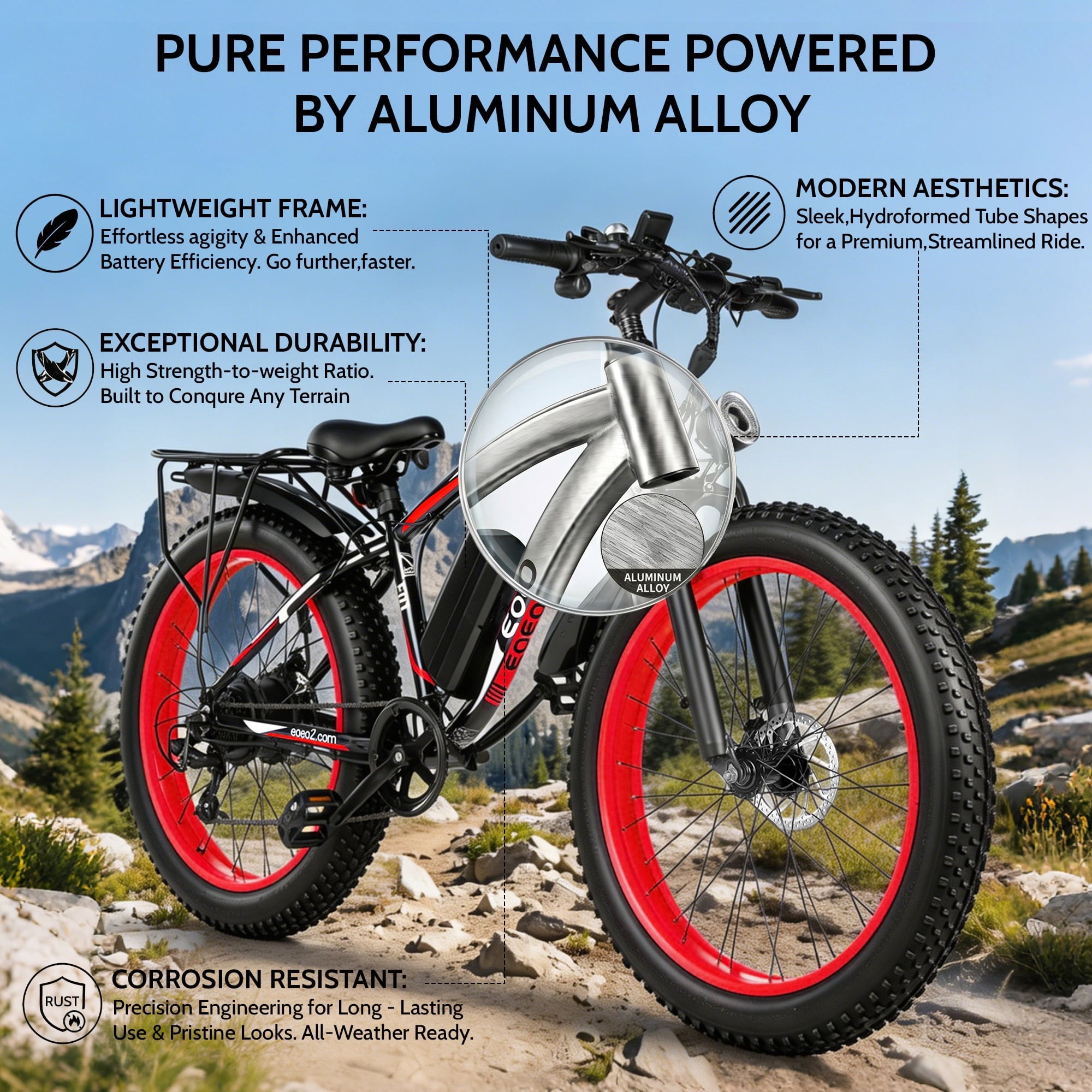 EOEOTWO 1500W Electric Mountain Bike for Adults,48V 15Ah Removable Battery 60Miles Longe Range, 34MPH Fast Cruiser Ebike, 26'' Fat Tire All-Terrain E-Bicycle with LED Display UL2849