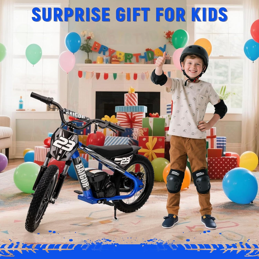 NEORIVER Electric Dirt Bike for Kids Ages 6-12, 250W Electric Motorcycle Up to 15.5MPH, 24V Detachable Battery, 16'' Inflatable Tire Electric Balance Bike with Kickstand