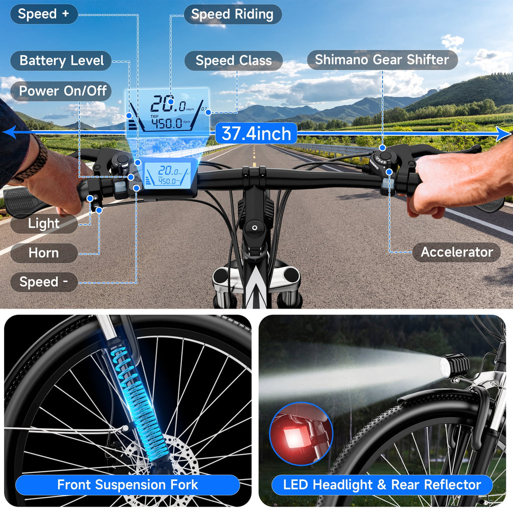 ZNH 1000w Peak Electric Bike for Adults – Electric Mountain Bike w 52V 13Ah Removable Battery ,26 off-road Ebike, Shimano 21-Speed, UL 2849，Black