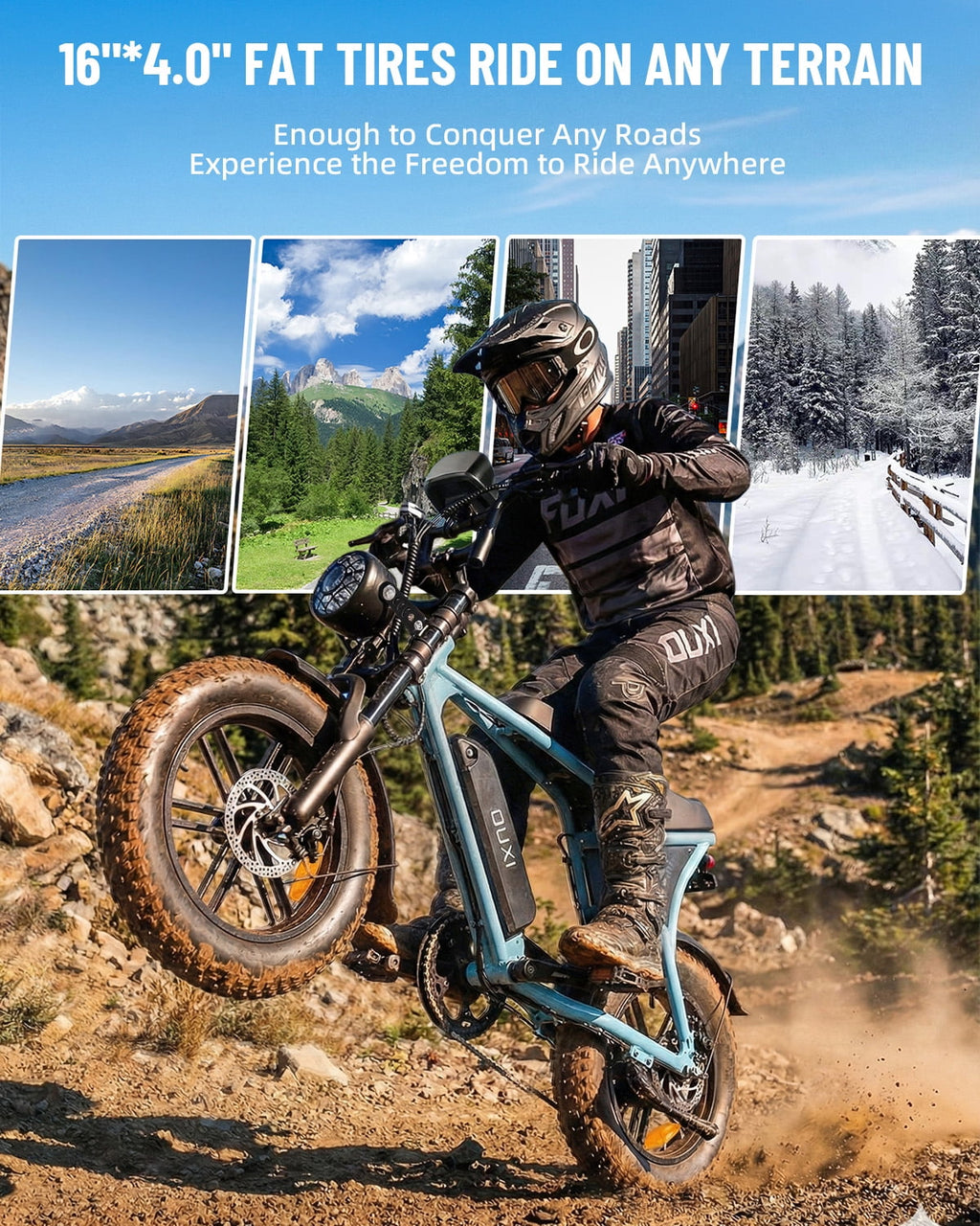 OUXI V8 Electric Bike for Adults, 20 Fat Tire Electric Mountain Bike Peak 750W, 48V 15Ah Battery, UL2849