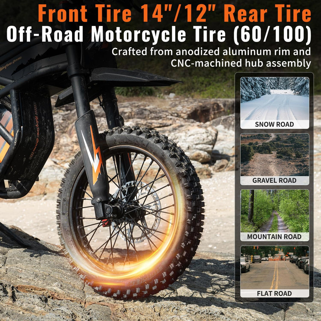Riding'times GT54 PRO Electric Dirt Bike for Teens Adults,60V 25AH 40MPH Ebike with 14/12 Motorcycle Tire,3000W Dual Hydraulic Brakes Mountain Off-Road Dirtbike