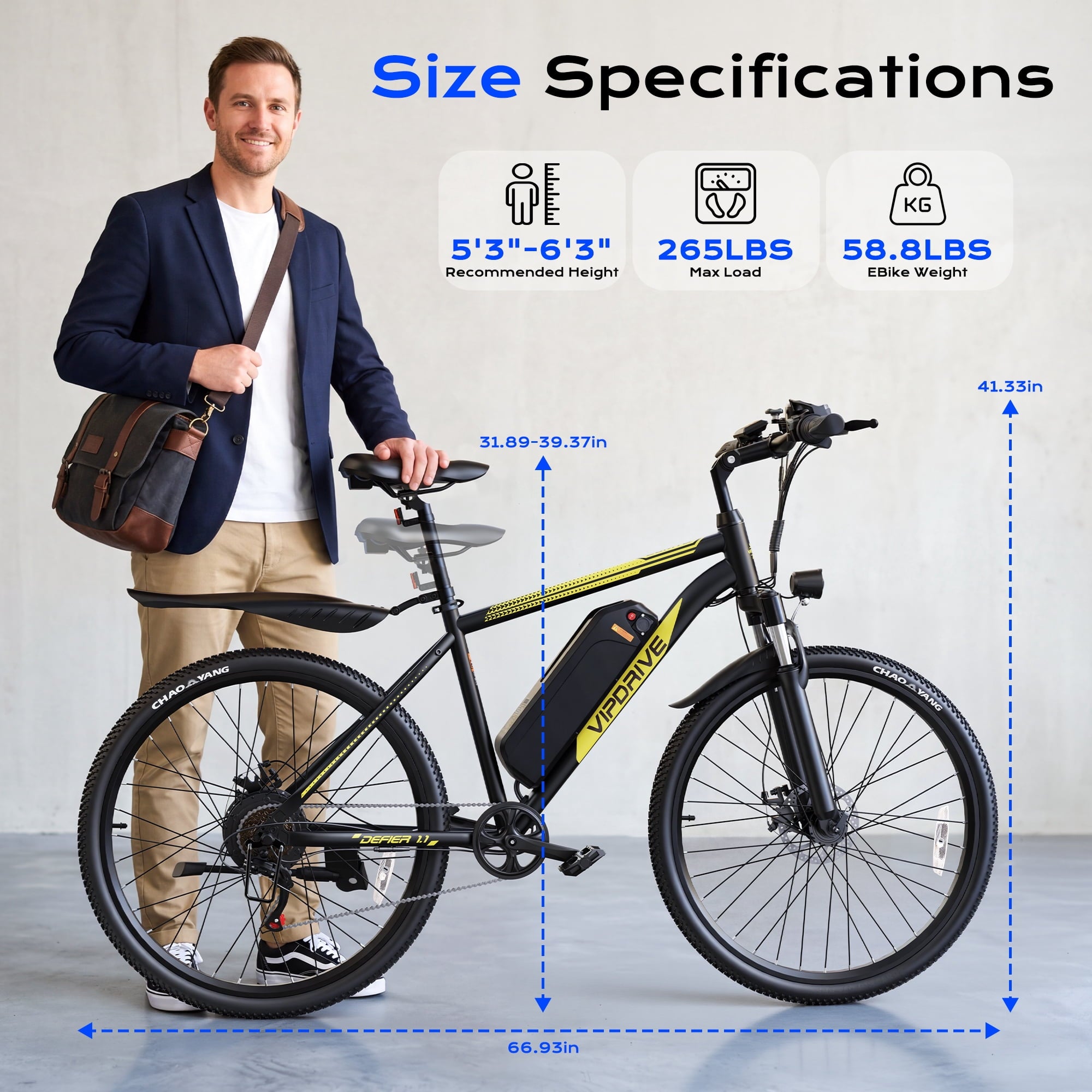 VIPDRIVE Electric Bike for Adults, 26'' 750W Peak Ebike, 48V 7.8AH Removable Battery，Up to 40 Miles 20MPH Electric Mountain Bike，Front Fork Suspension，UL2849