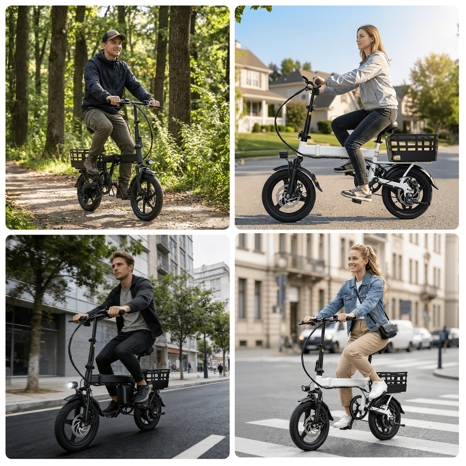 XKJ Electric Bike for Adults, Ebike, Electric Bicycle with 48V 12AH Battery,14 Folding Ebike for Teens, 21MPH,20+ Miles(MAX),500W Motor,Multi-Shock Absorption,Mini E Bikes with Baskets,UL2849