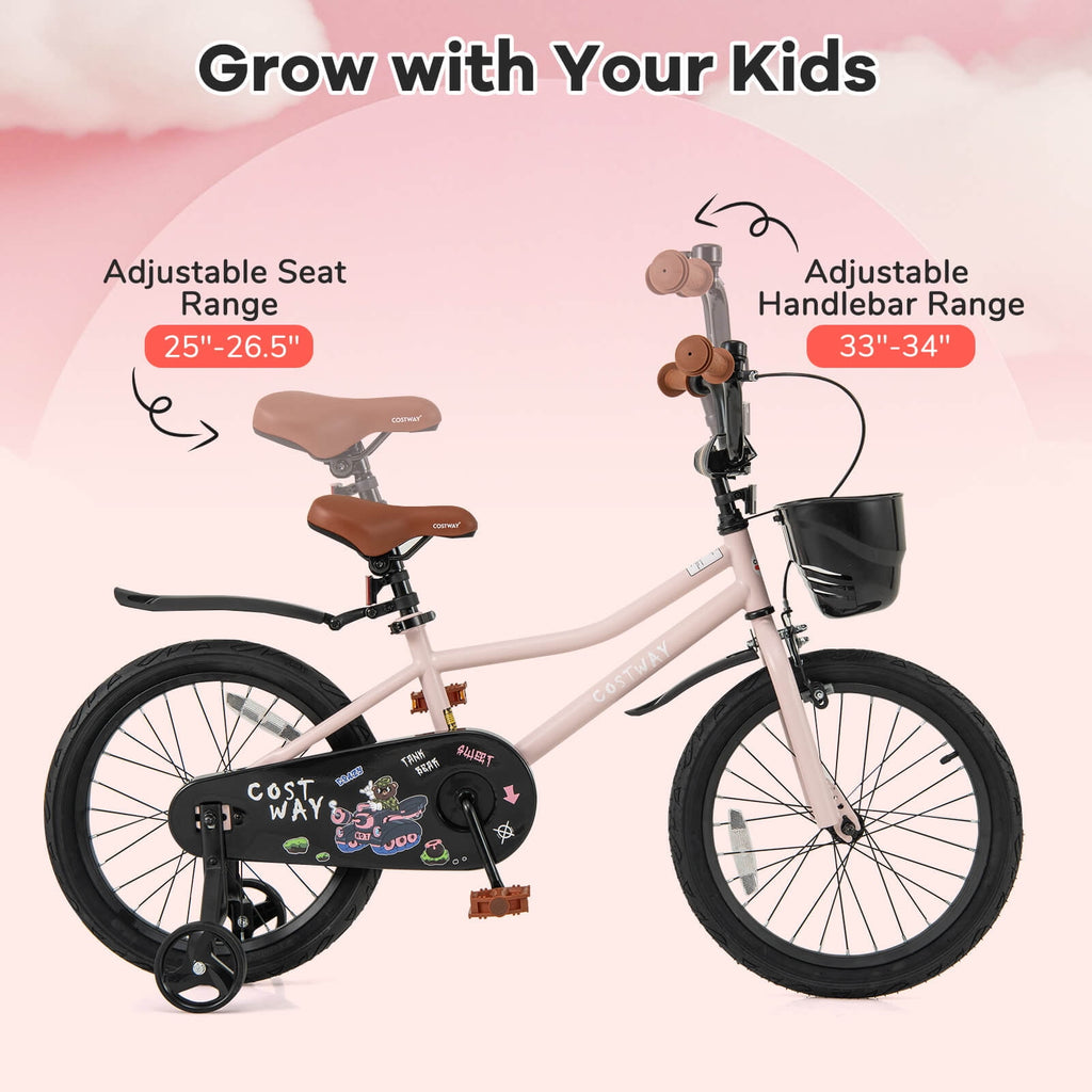 Costway 12 Kid’s Bike with Training Wheels Adjustable Handlebar & Seat Handbrake Green