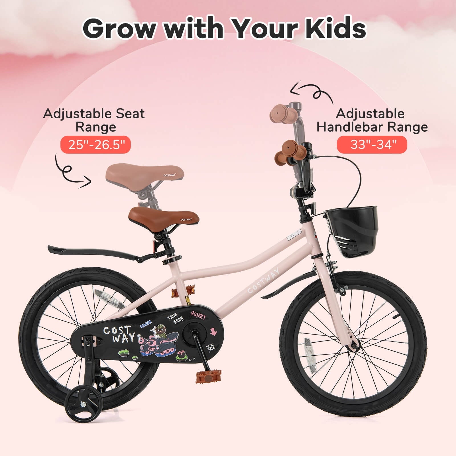 Costway 12 Kid’s Bike with Training Wheels Adjustable Handlebar & Seat Handbrake Green