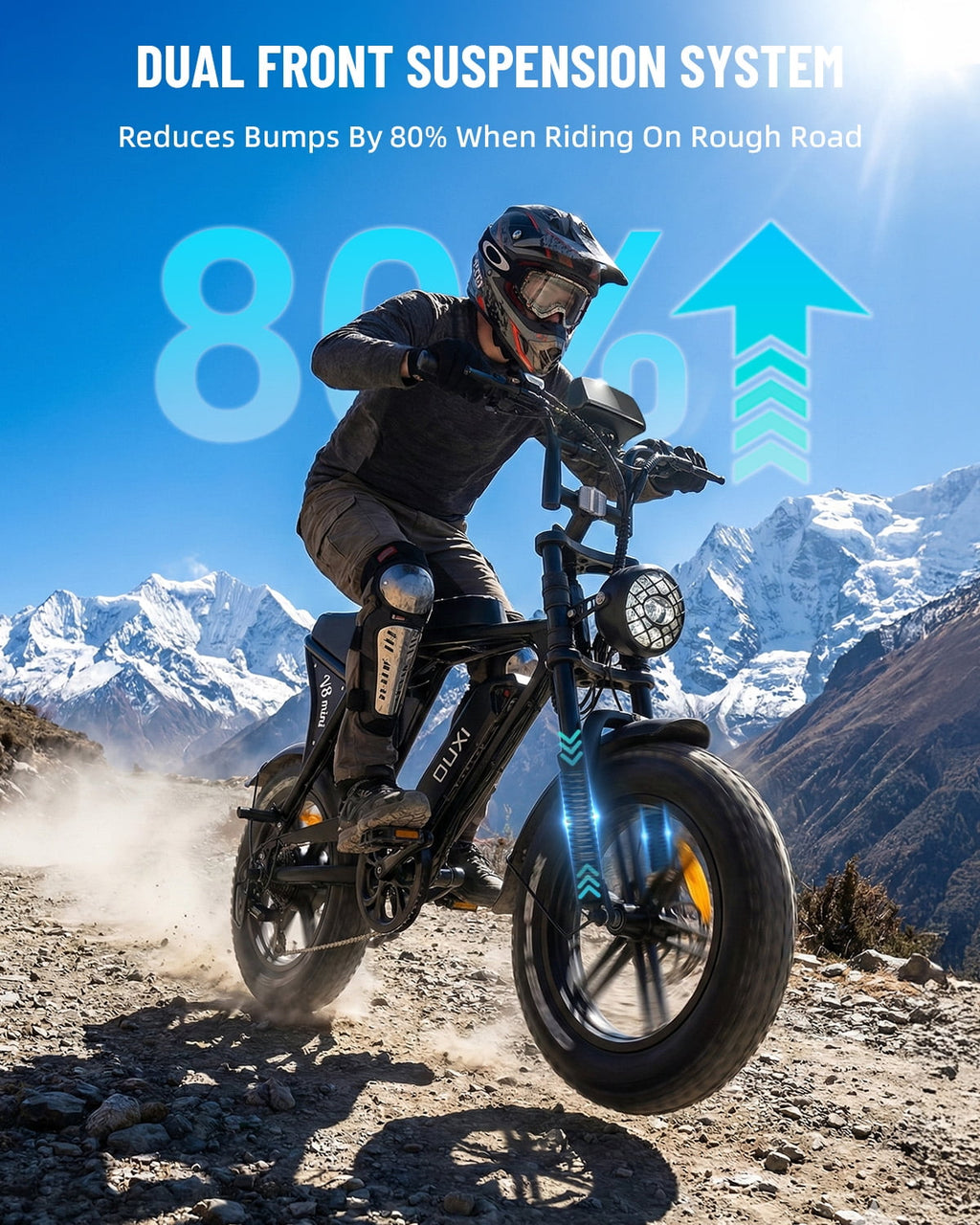 OUXI V8 Electric Bike for Adults, 20 Fat Tire Electric Mountain Bike Peak 750W, 48V 15Ah Battery, UL2849