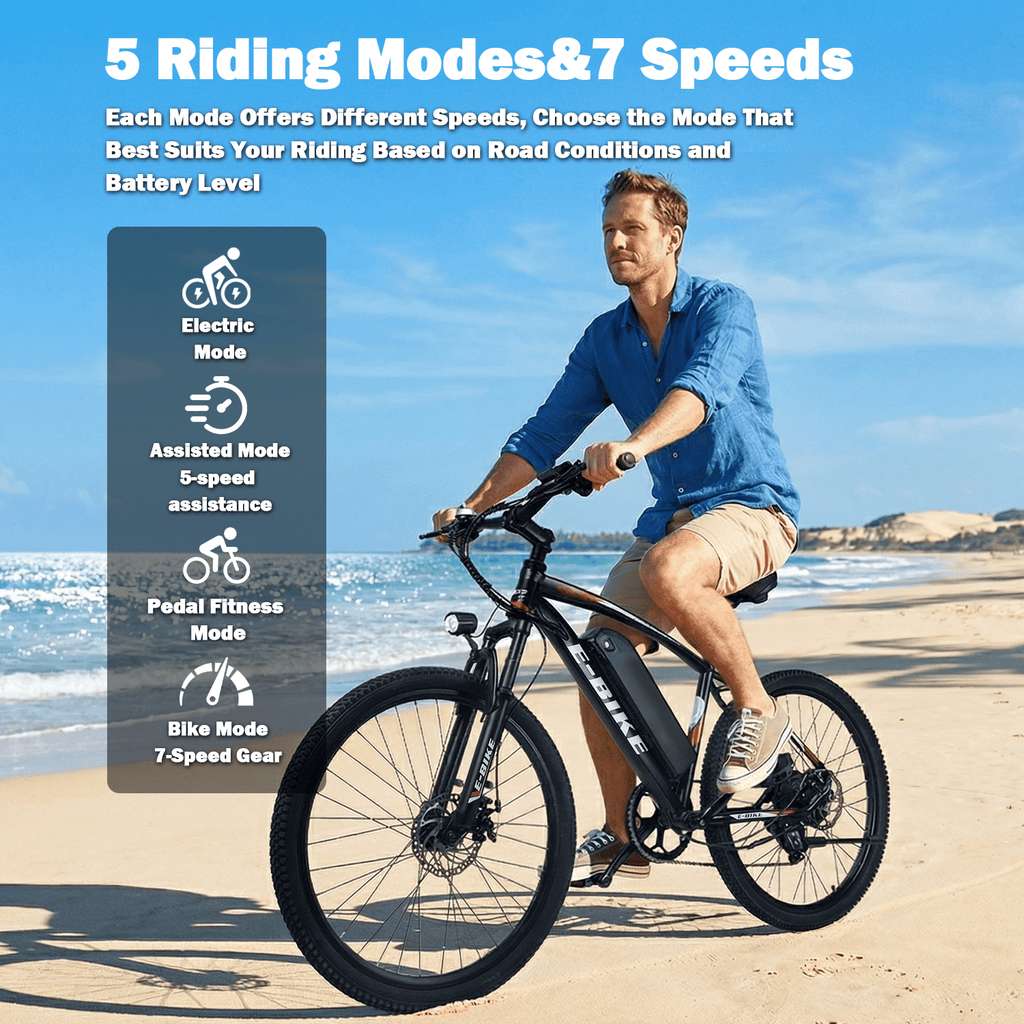 XKJ Electric Bike for Adults,26 EBIKE,25MPH, 40+Miles(PAS),Commuting Electric Mountain Bicycle with 576Wh Removable Built-in Battery,1000W Gear Motor with 7 Speed,Full Fork Suspension, UL 2849