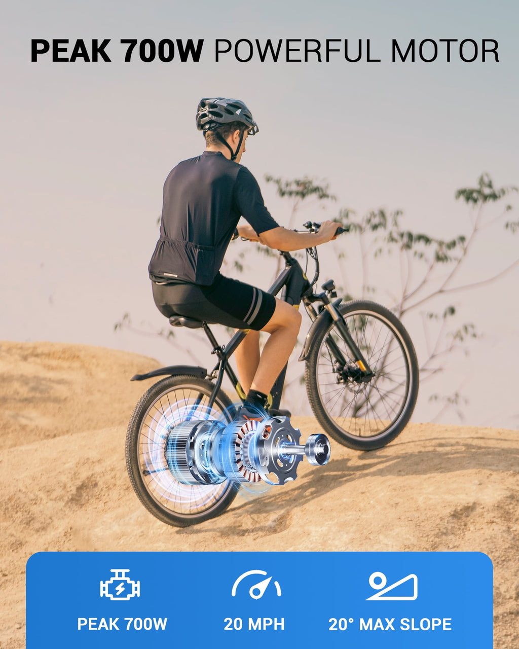 MIHOVER 26Electric Bike for Adults 350W 20MPH, 36V Removable Battery 7-Speed, UL2849 Certified City & Light Off-Road E-Bike with Lock -Black