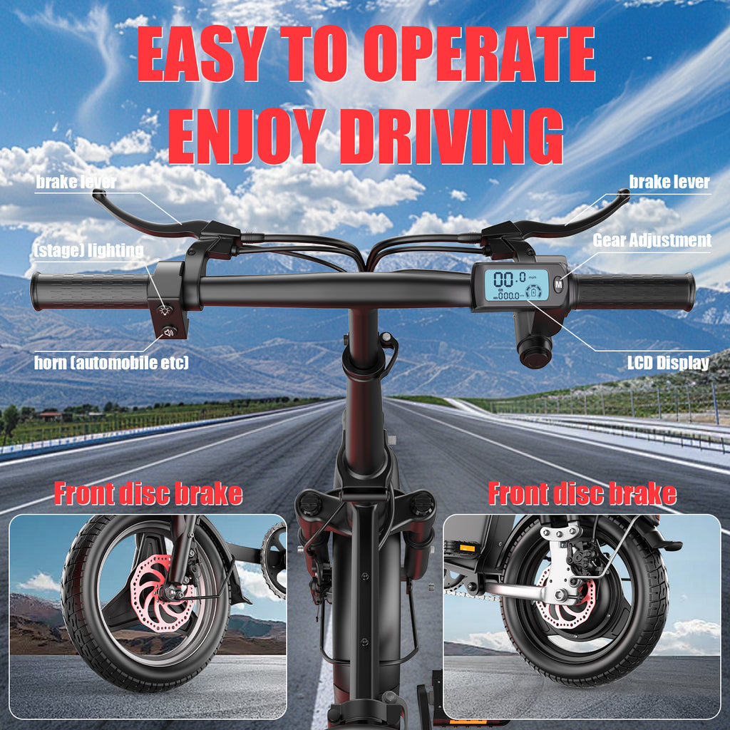 Electric Bike for Adults,  Electric Bicycle with 48V Removable Battery,14 Folding Ebike, 20MPH,30+ Miles(MAX),500W High Motor,Multi-Shock Absorption,UL 2849,Commuting Mini E Bikes