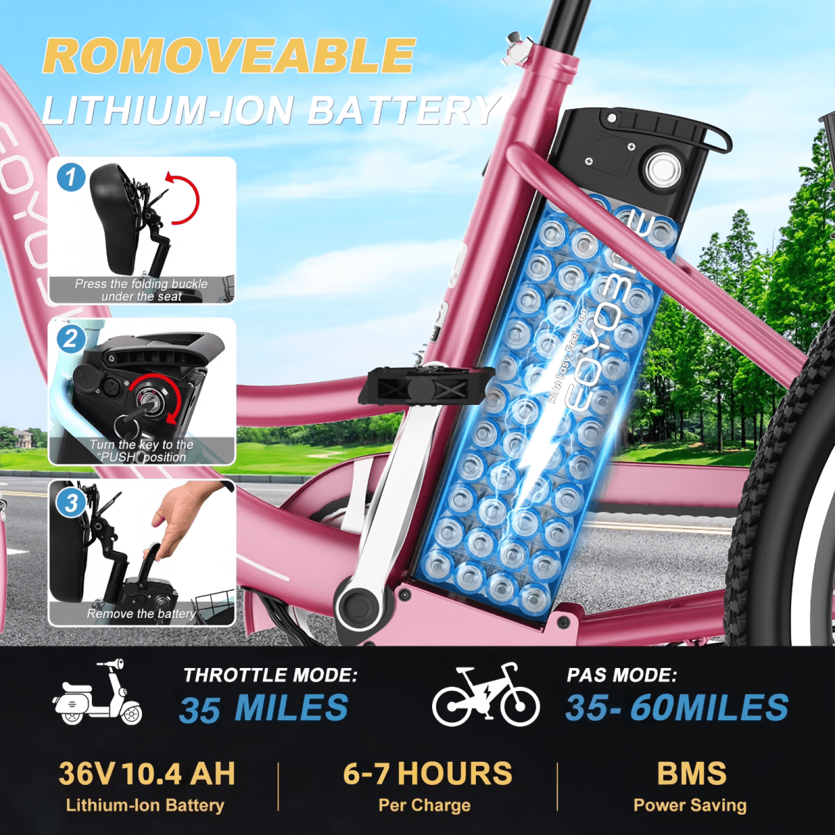 MOONCOOL Electric Trike for Adults w/ Rearview Mirror kit, 700W Peak Motor 10.4Ah battery，24/26 7 Speeds 3 Wheels Low Step Through Unisex Electric Trikes，35-60Miles