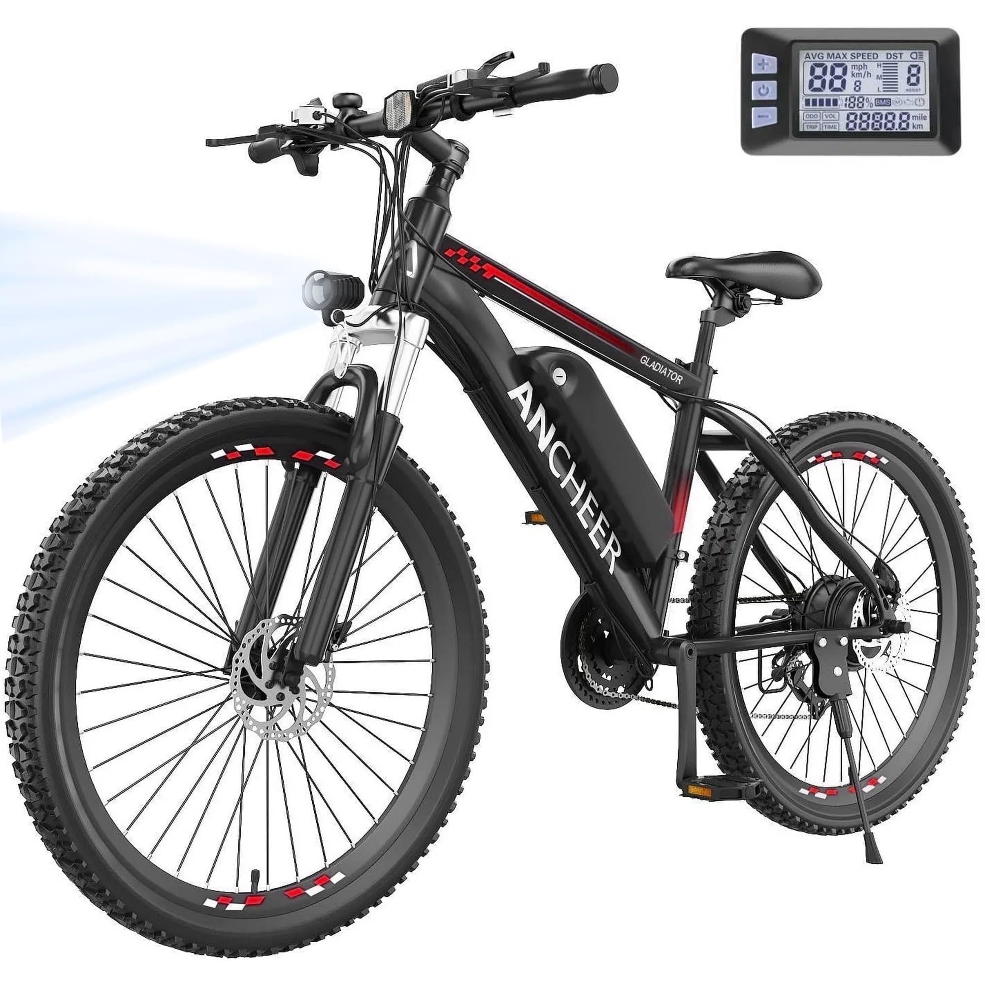 ANCHEER Gladiator 500W 26 Electric Bike for Adults, Electric Mountain Bike with 2.1 Inch eMTB Tire, 48V 10.4Ah Battery, 3H Fast Charge, Shimano 21 Speed, Adults Electric Bicycle UL2849