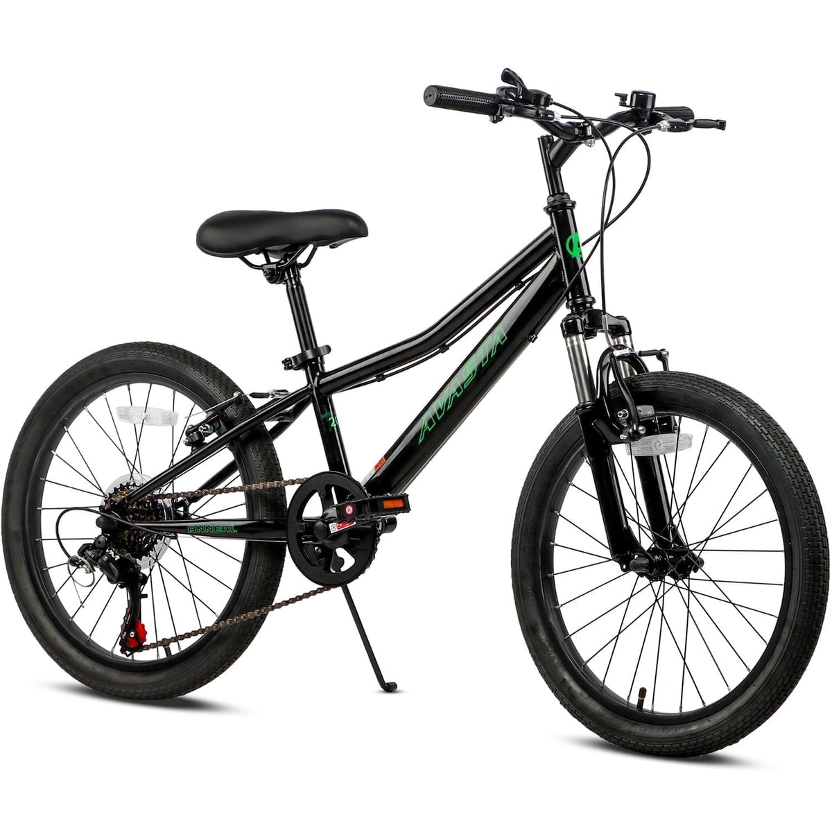 AVASTA 20'' Big Kids Mountain Bike for Age 6 7 8 9 10 11 12 Years Old Boys Girls Teen with Suspension Fork Front & Rear Dual Hand Brakes 6 Speeds Drivetrain, Green