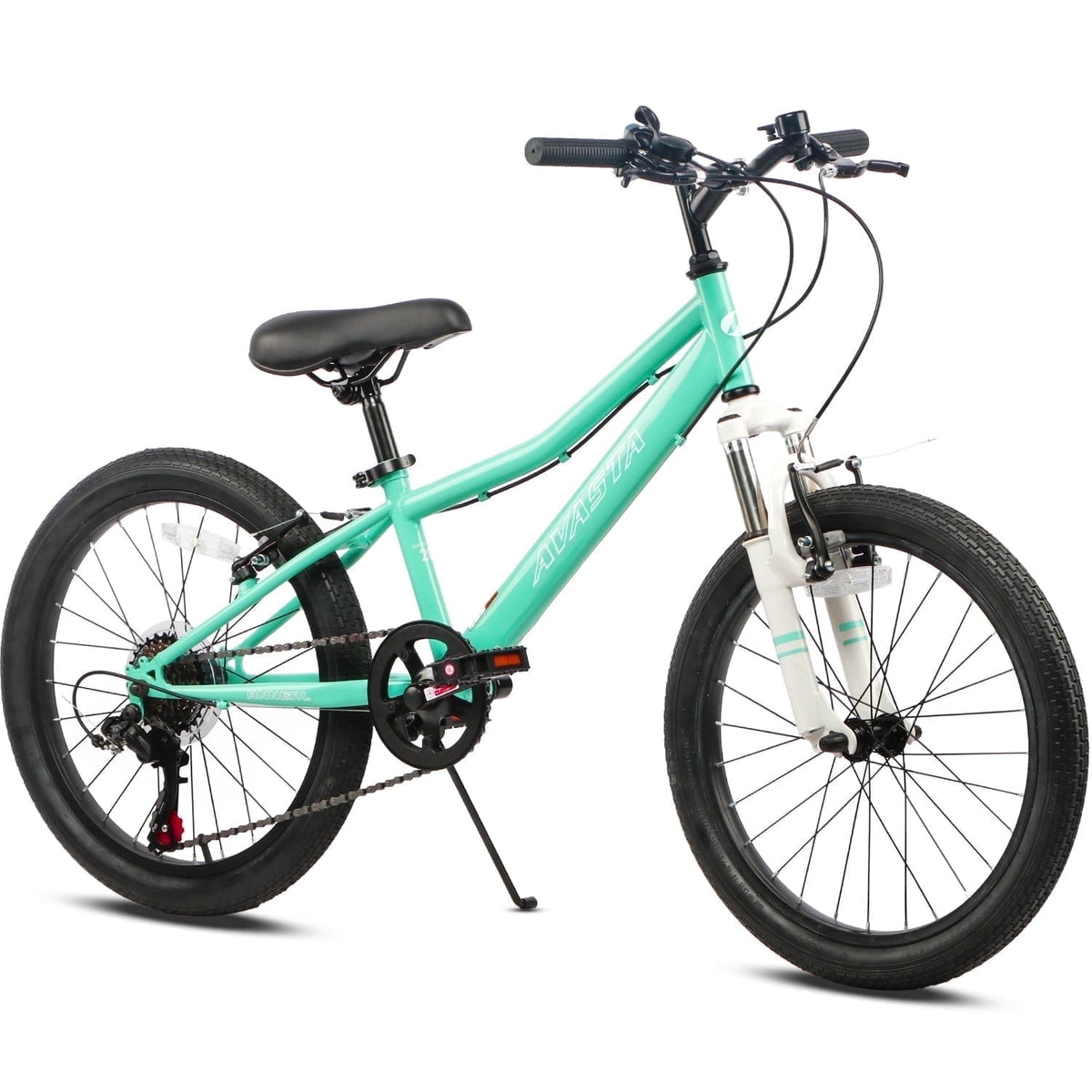 AVASTA 20'' Big Kids Mountain Bike for Age 6 7 8 9 10 11 12 Years Old Boys Girls Teen with Suspension Fork Front & Rear Dual Hand Brakes 6 Speeds Drivetrain, Green