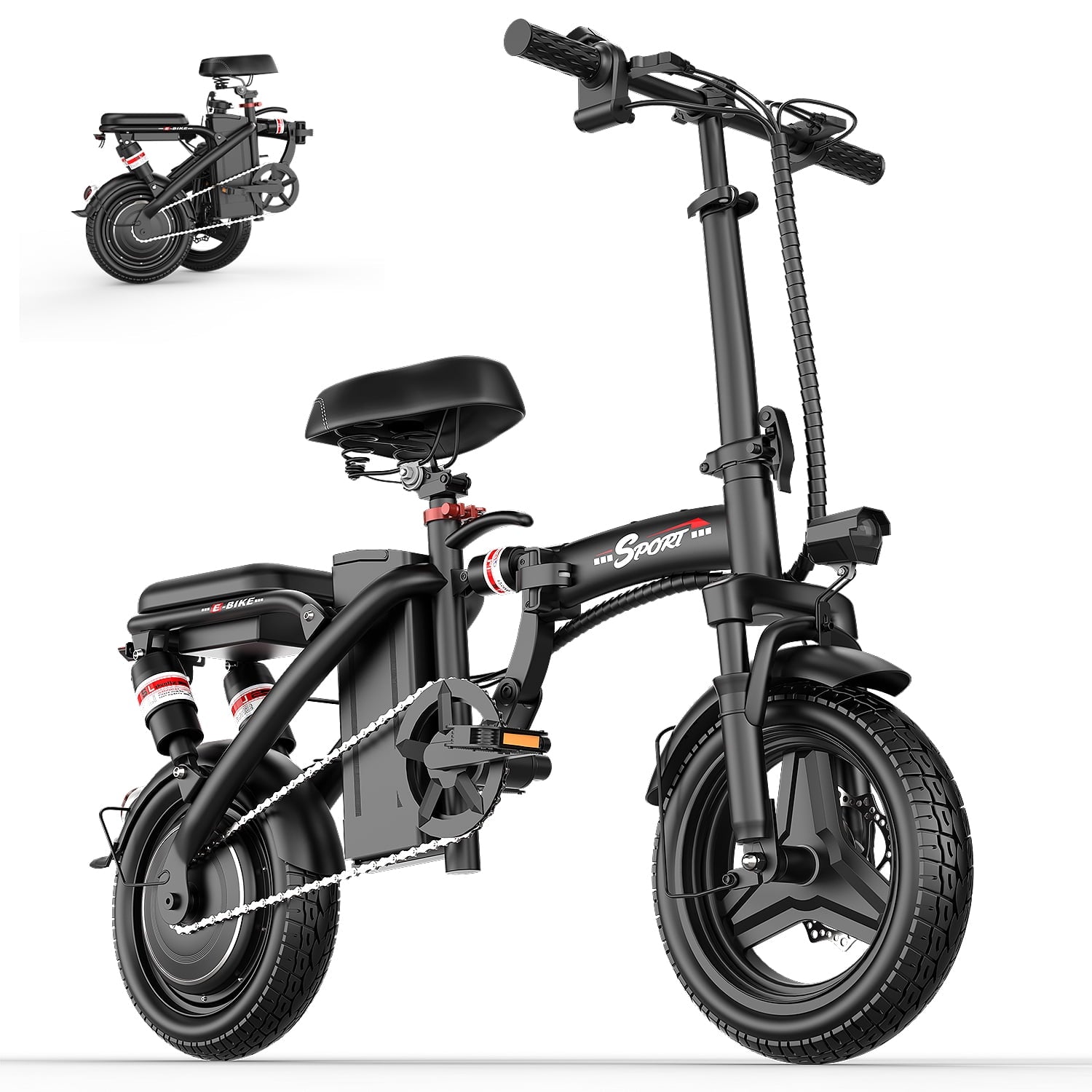 AZHAR Electric Bike for Adults, 500W Motor Folding Mountain Bike 14 , 25 Mph 30 Miles, 48V 15Ah Removable Battery, UL 2849
