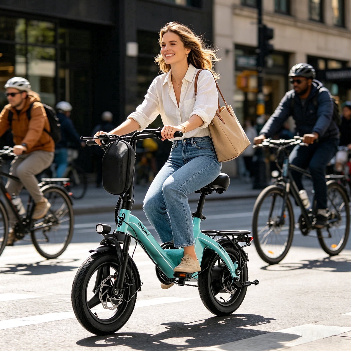 Bodywel Foldable Electric Bike for Adults and Teens, 14 Electric Bicycle with Peak 500W Motor, 36V 10Ah Battery, Commuting Mini Ebike, E Bike, UL2849