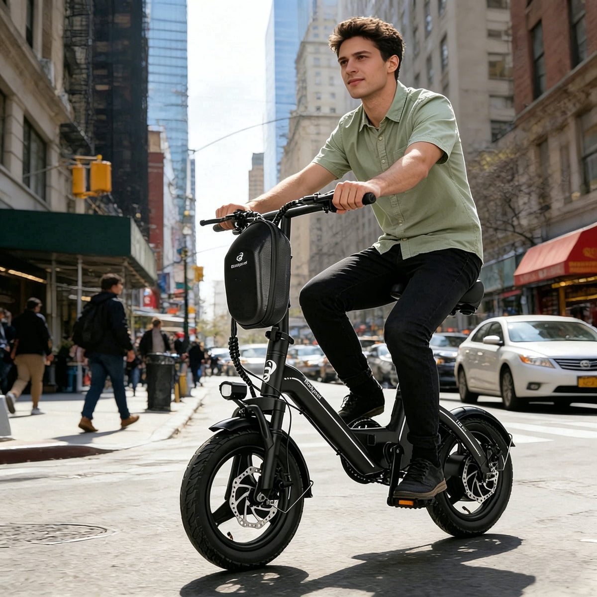 Bodywel Foldable Electric Bike for Adults and Teens, 14 Electric Bicycle with Peak 500W Motor, 36V 10Ah Battery, Commuting Mini Ebike, E Bike, UL2849
