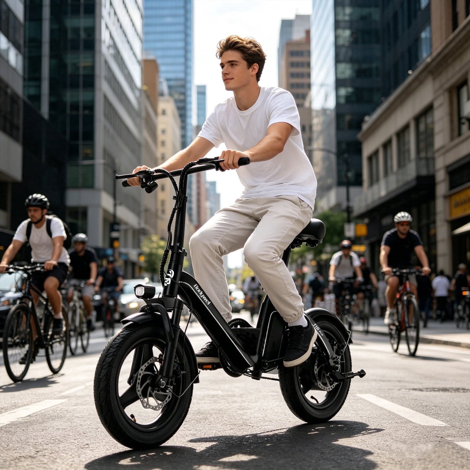 Bodywel Foldable Electric Bike for Adults and Teens, 14 Electric Bicycle with Peak 500W Motor, 36V 10Ah Battery, Commuting Mini Ebike, E Bike, UL2849