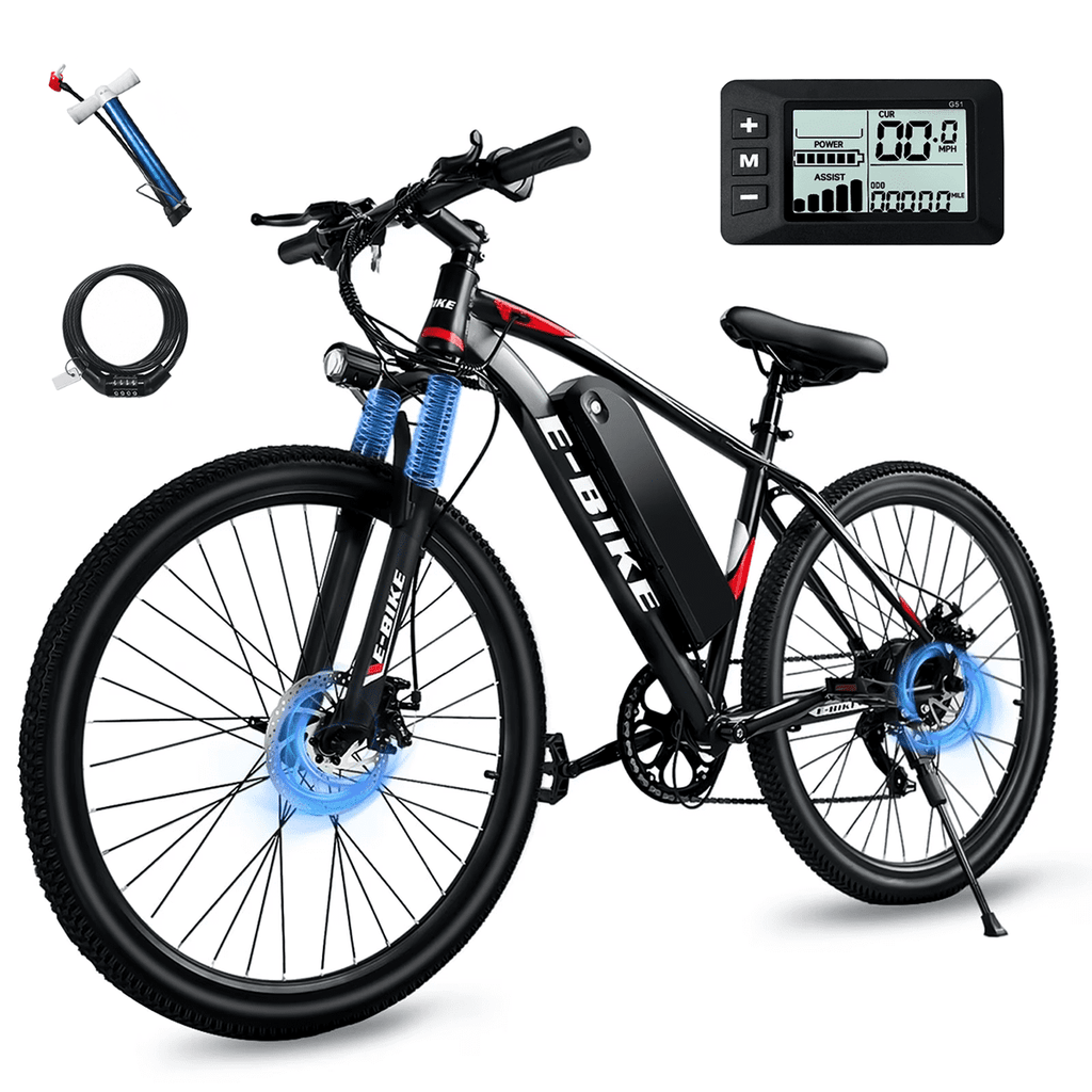 BroPath Electric Bike for Adults,26”Electric Mountain Bike 576Wh Internal Battery & LCD Display, with 7-Speed, 25MPH,Ebike,Full Suspension, 800W (Peak) Motor Commuter Electric Bicycle,UL2849