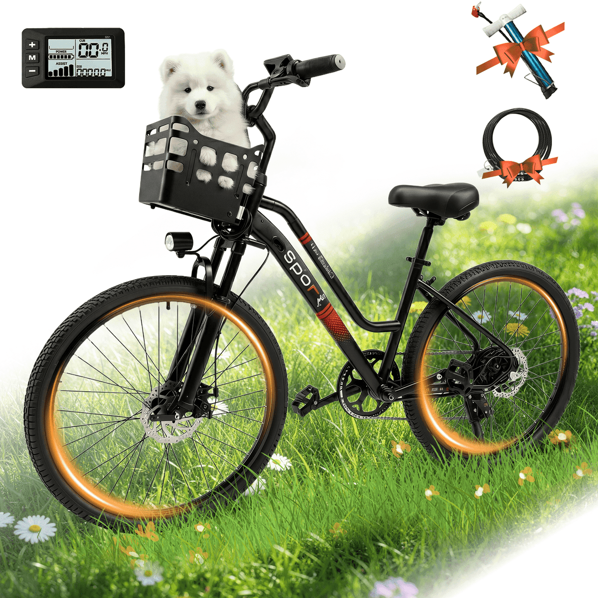BroPath Electric Bike for Adults,26”Electric Mountain Bike 576Wh Internal Battery & LCD Display, with 7-Speed, 25MPH,Ebike,Full Suspension, 800W (Peak) Motor Commuter Electric Bicycle,UL2849