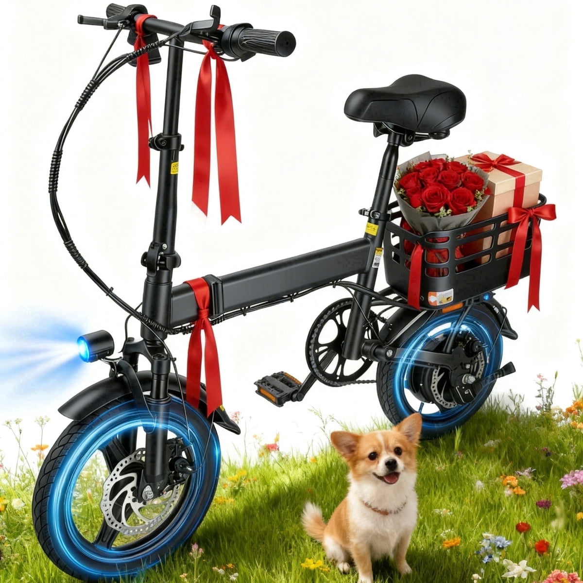 BroPath Electric Bike for Adults, Ebike, Electric Bicycle with 576WH Battery,14 Folding Ebike for Teens, 20MPH,20+ Miles(MAX),500W Motor,Multi-Shock Absorption,Mini E Bikes with Baskets,UL2849