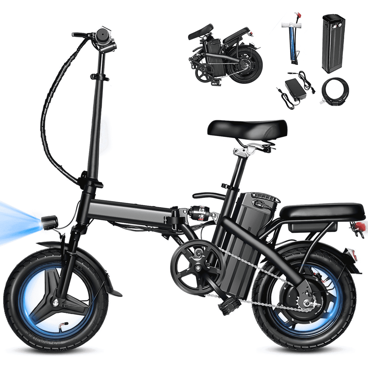 BroPath Electric Bike for Adults, 14 Folding Ebike, Electric Bicycle with 576WH Battery, 21MPH,20+ Miles(MAX),450W High Motor,Multi-Shock Absorption,Commuting Mini E Bikes,UL2849,Ebike for Teens