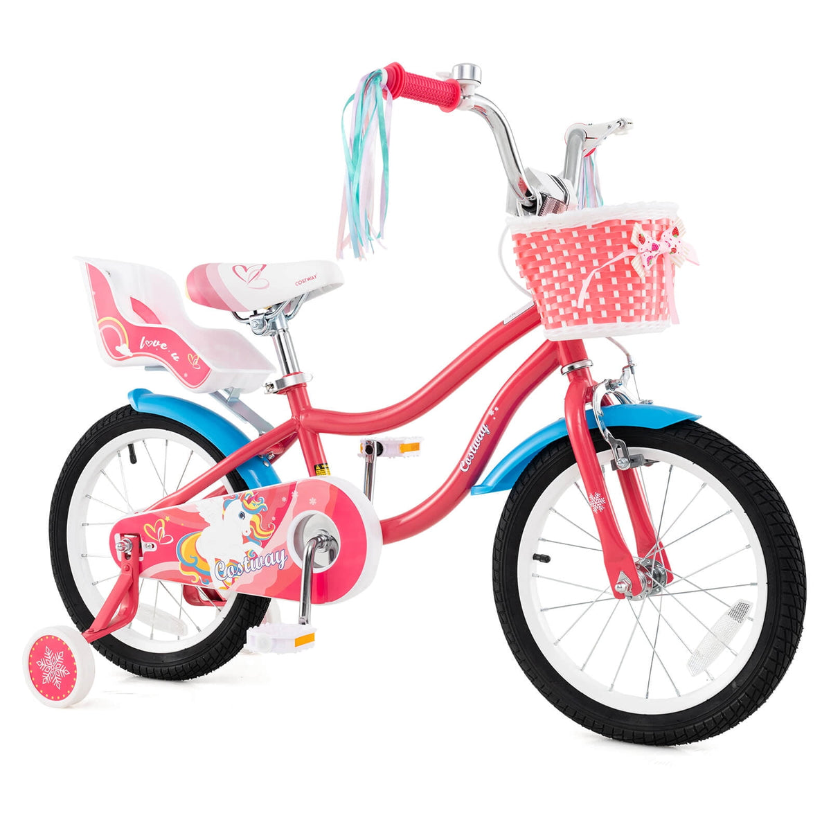 Costway 18 Inches Kids Bicycle with Training Wheels & Basket for Girls Age 4-8 Years Pink