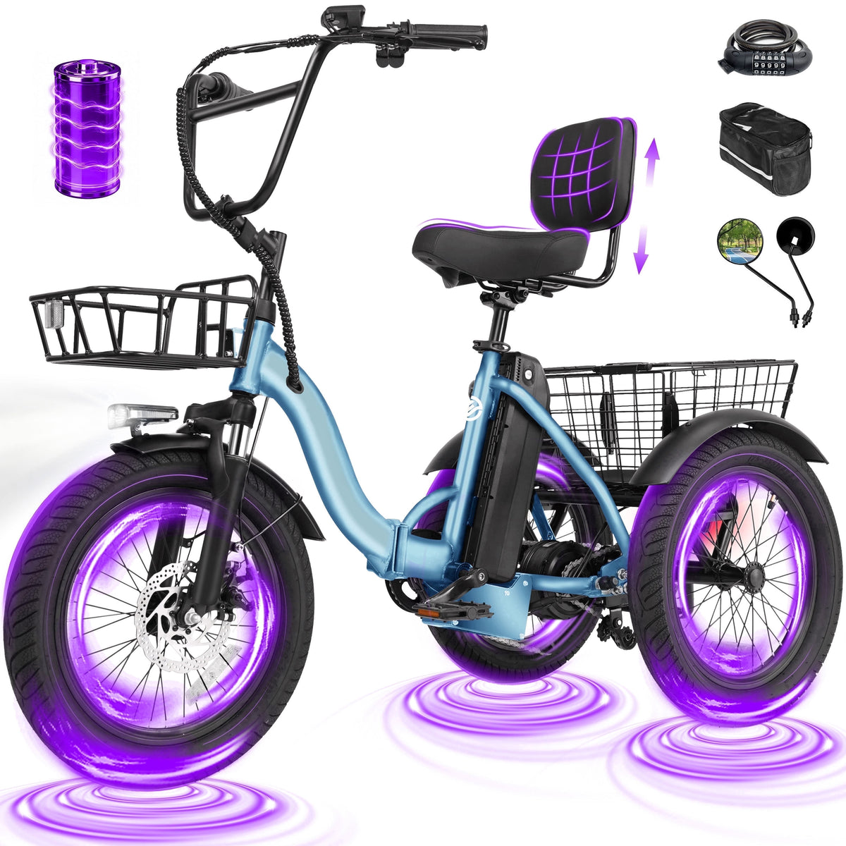ESKUTE Electric Tricycle for Adults, 1200W Peak Motor, Up to 55 Miles Range, 624Wh Removable Battery, Folding 3-Wheel Ebike with 18x3.0 Fat Tires, Step-Through Red, UL2849