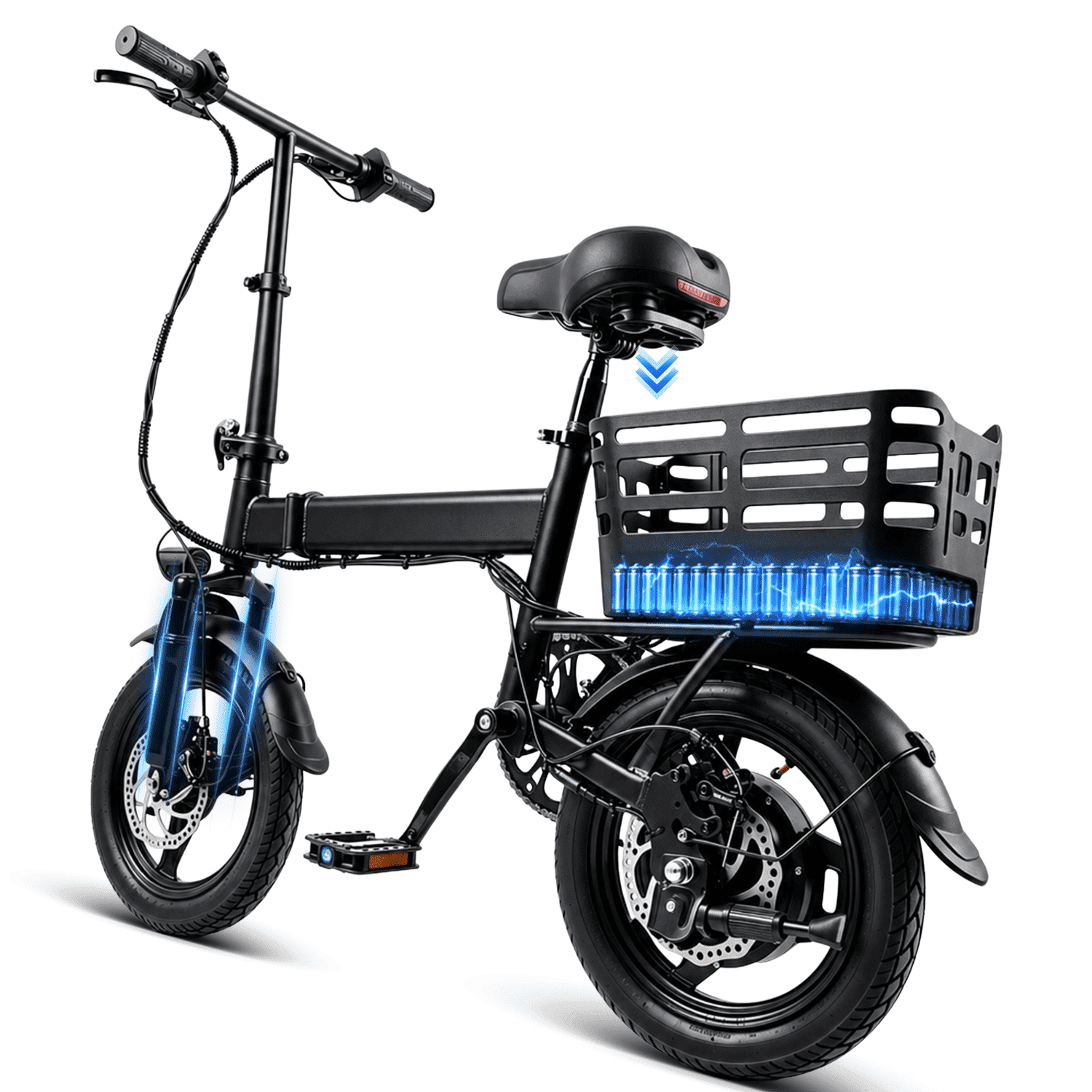 14 Folding Electric Bicycles with 500W Peak Motor,35 Miles 20MPH 432WH Integrated Battery ,Ebike for Adults with Basket,UL2849