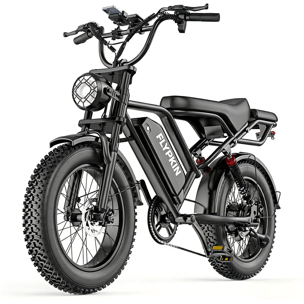 FLYPKIN FK20 750W Electric Bike for Adults, 31 MPH Full Suspension Fat Tire E-Bike with 48V 18Ah Removable Battery, 40–70 Mile Range, 2-Seater, UL 2849 Certified