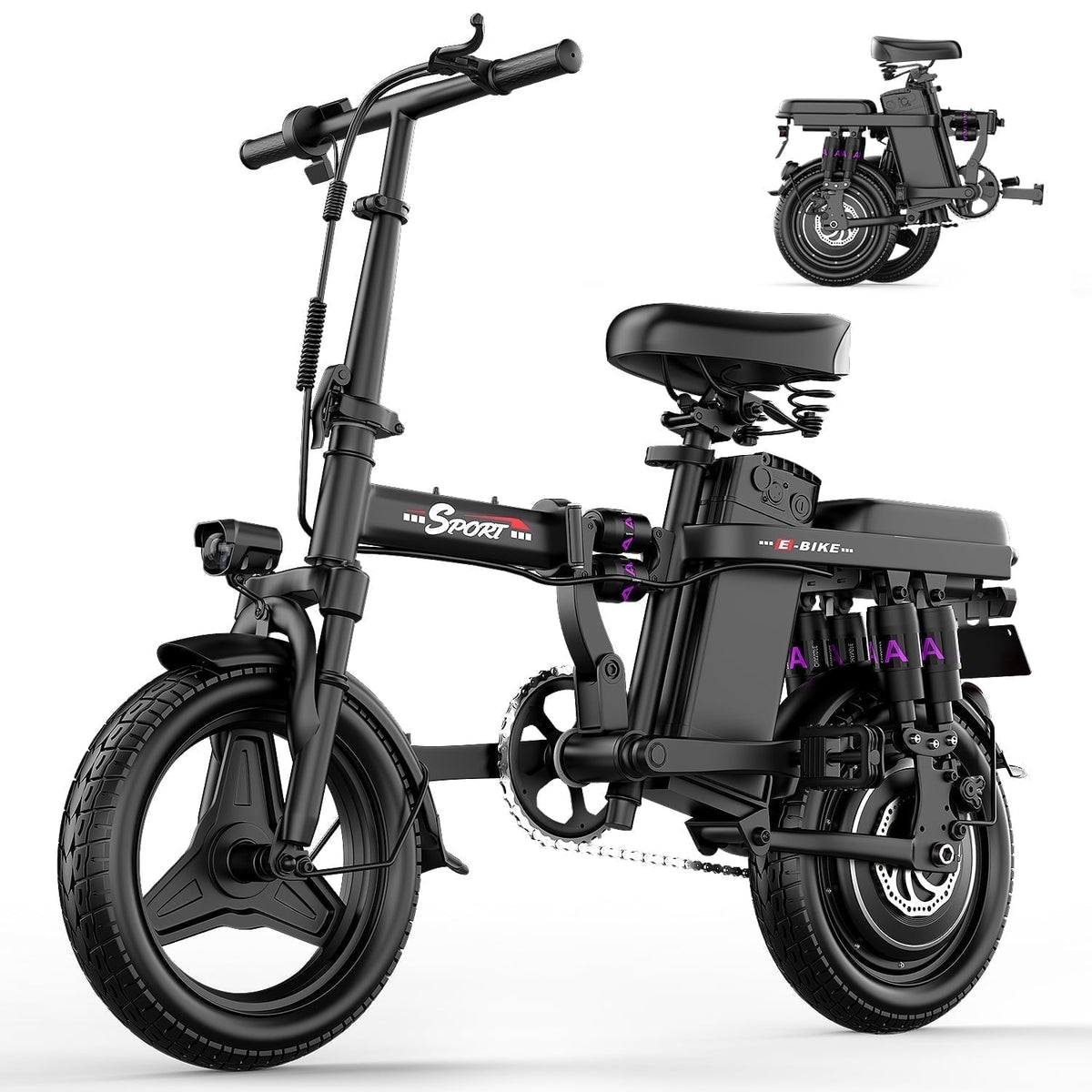 GWEIT Electric Bike for Adults,1000W Peak Folding Electric Bike, 40-Mile Range, 14-Inch Tire E-Bike with 48V 10Ah Removable Battery, Electric Mini Bike