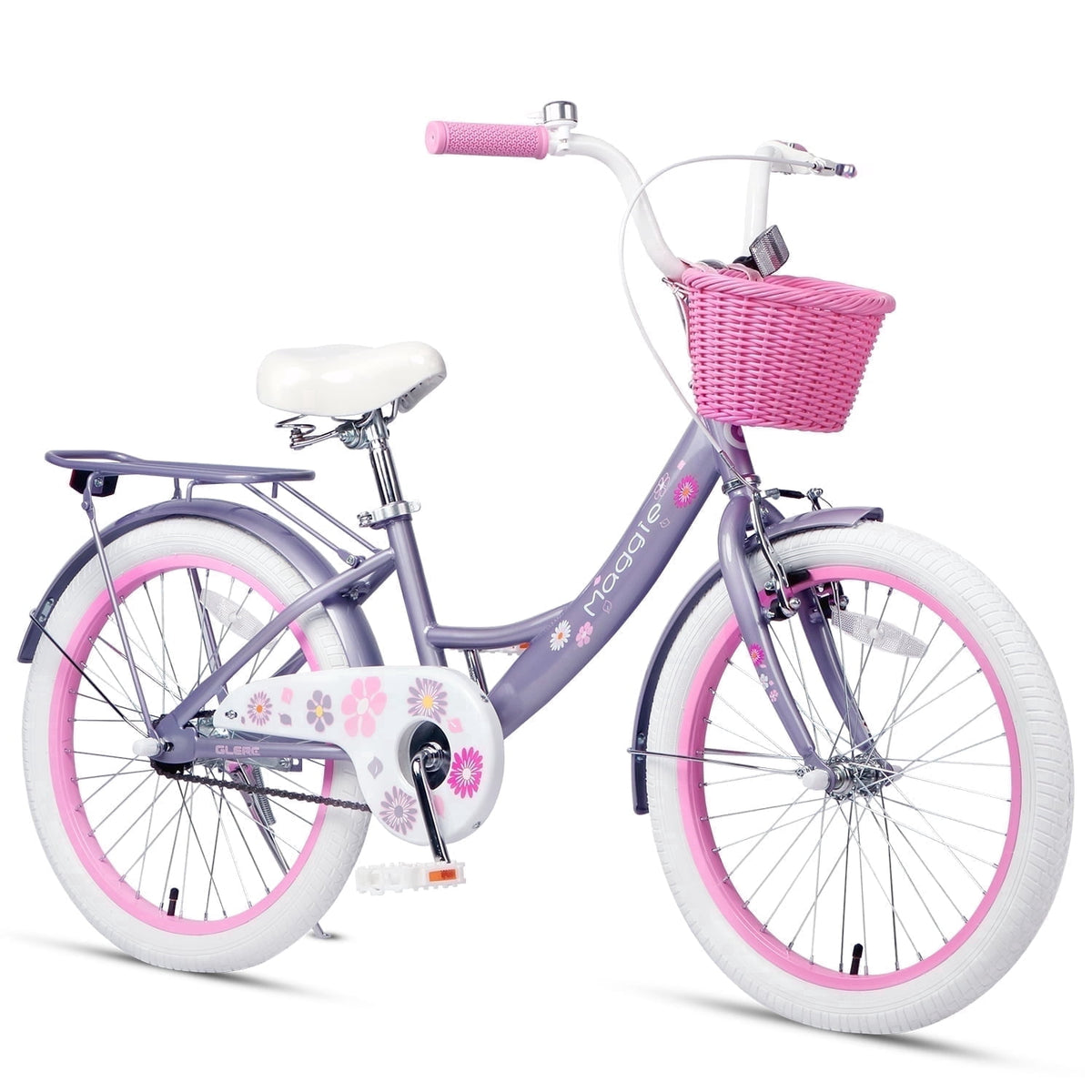 Glerc Maggie 14 inch Kids Girls Bike for Ages 3-5 Years Old Children, Princess Style Kids Bicycle with Doll-Seat & Basket & Training Wheels, Pink