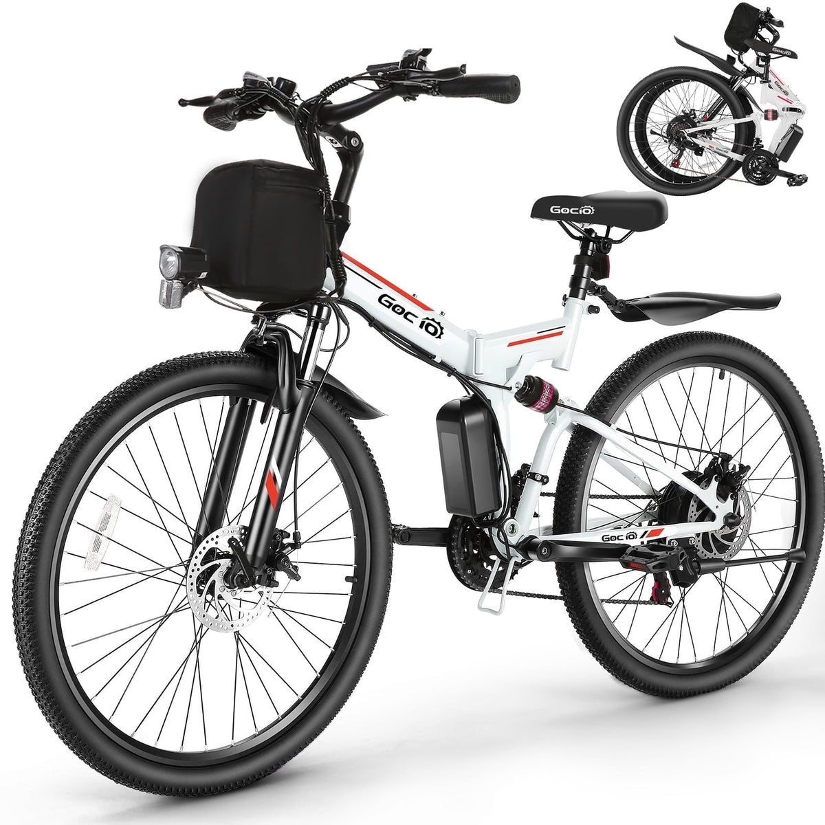 Gocio 26 Folding Electric bike for Adults, 750W Peak Motor 48V 7.8Ah Battery, 21 Speed Mountain Ebike, UL2849