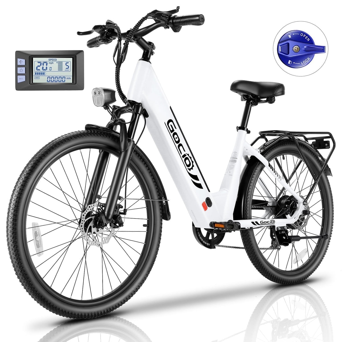 Gocio 26 x 2.1 Electric Bike for Adults, 500W Commuter Ebike, 48V 720wh Built-in Battery, 5 Riding Modes, Max 60 Miles, LCD, Lockable Front Suspension Step Thru E Bikes UL 2849