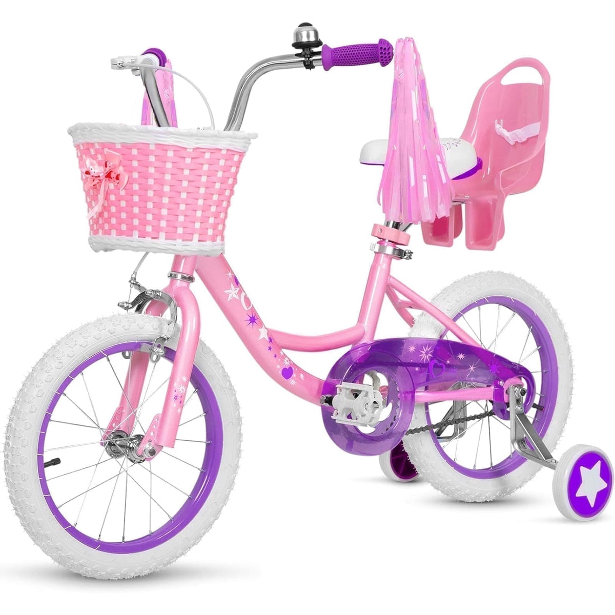 Hykolity 14 inch Girls Bike Princess Bicycle for Age 3-5 Years Old Rider Height 35-47 inch includes Training Wheel Basket Doll Seat Aqua Blue