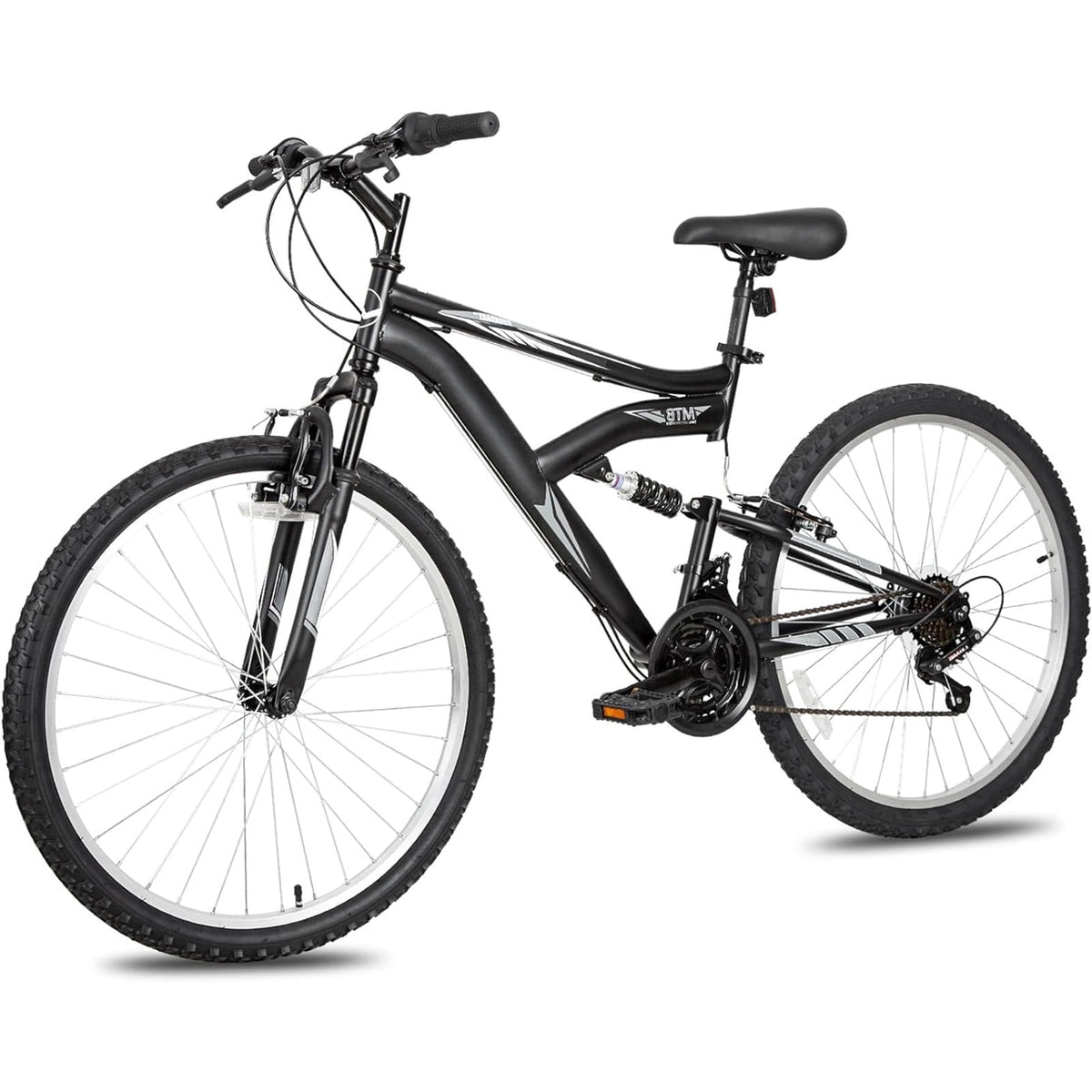 Hykolity 26 in Mountain Bike Sport Bicycle, 18 Speed Mtb Cycling for Adult Men Women Age 14+, Dual Full Suspension Outdoor Sport Bikes, White