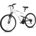 Hykolity 26 in Mountain Bike Sport Bicycle, 18 Speed Mtb Cycling for Adult Men Women Age 14+, Dual Full Suspension Outdoor Sport Bikes, White