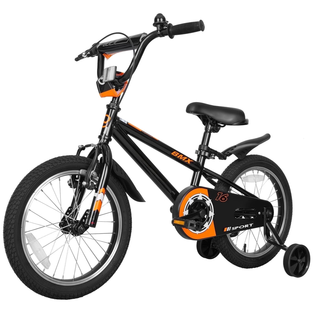Hykolity Kids Bikes, 16 Inch BMX Style Boy's Bicycle Ages 4-6 Years Old, Kids Bicycle for Boys Girls with Training Wheels, Adjustable Seat, Front and Rear Fender, Black