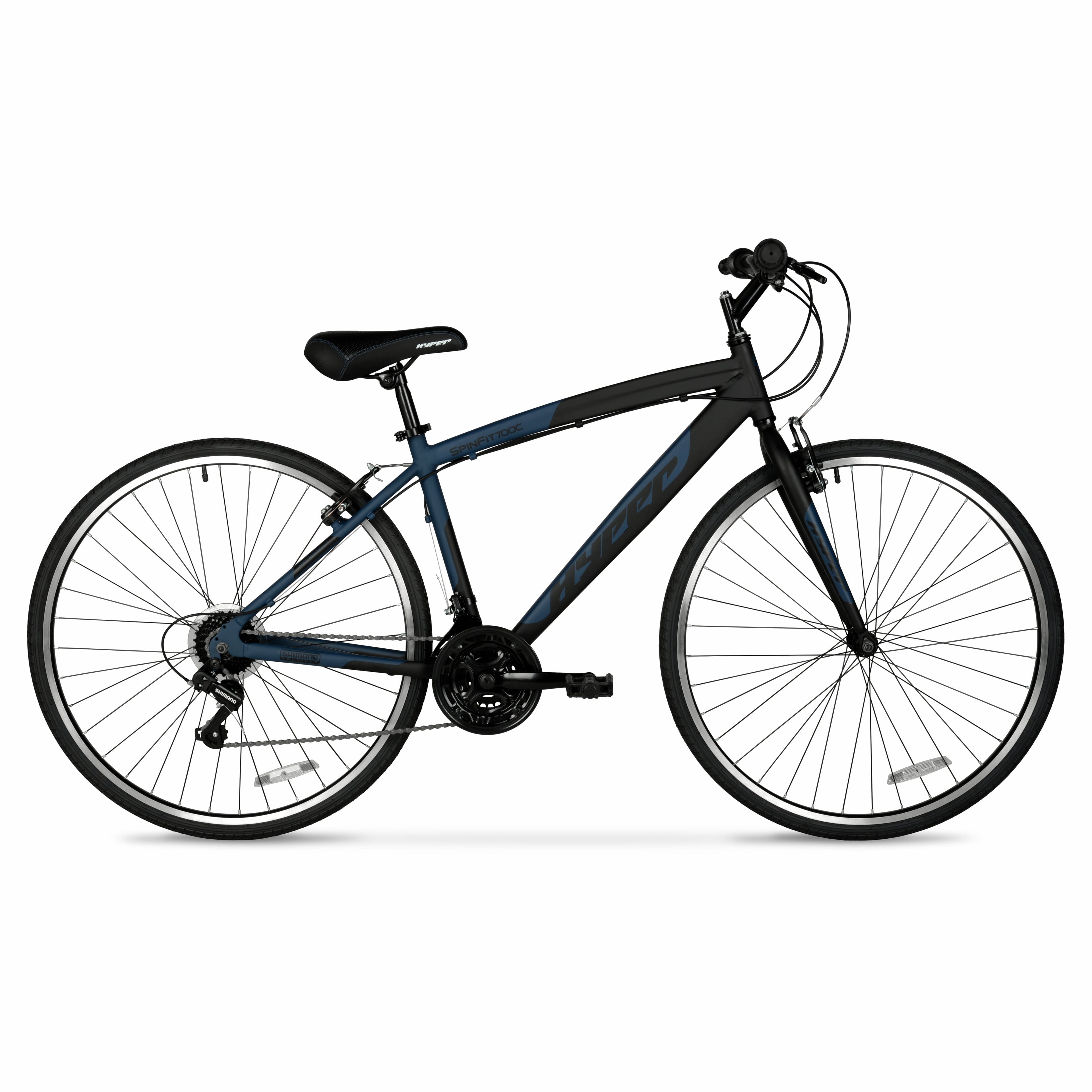 Hyper Bicycles 700c Men's Spin Fit Hybrid Bike, Adults Ages 14+, Black/Blue